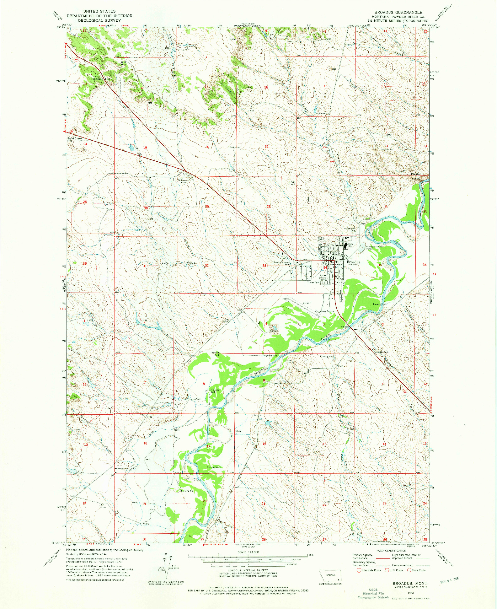 USGS 1:24000-SCALE QUADRANGLE FOR BROADUS, MT 1973