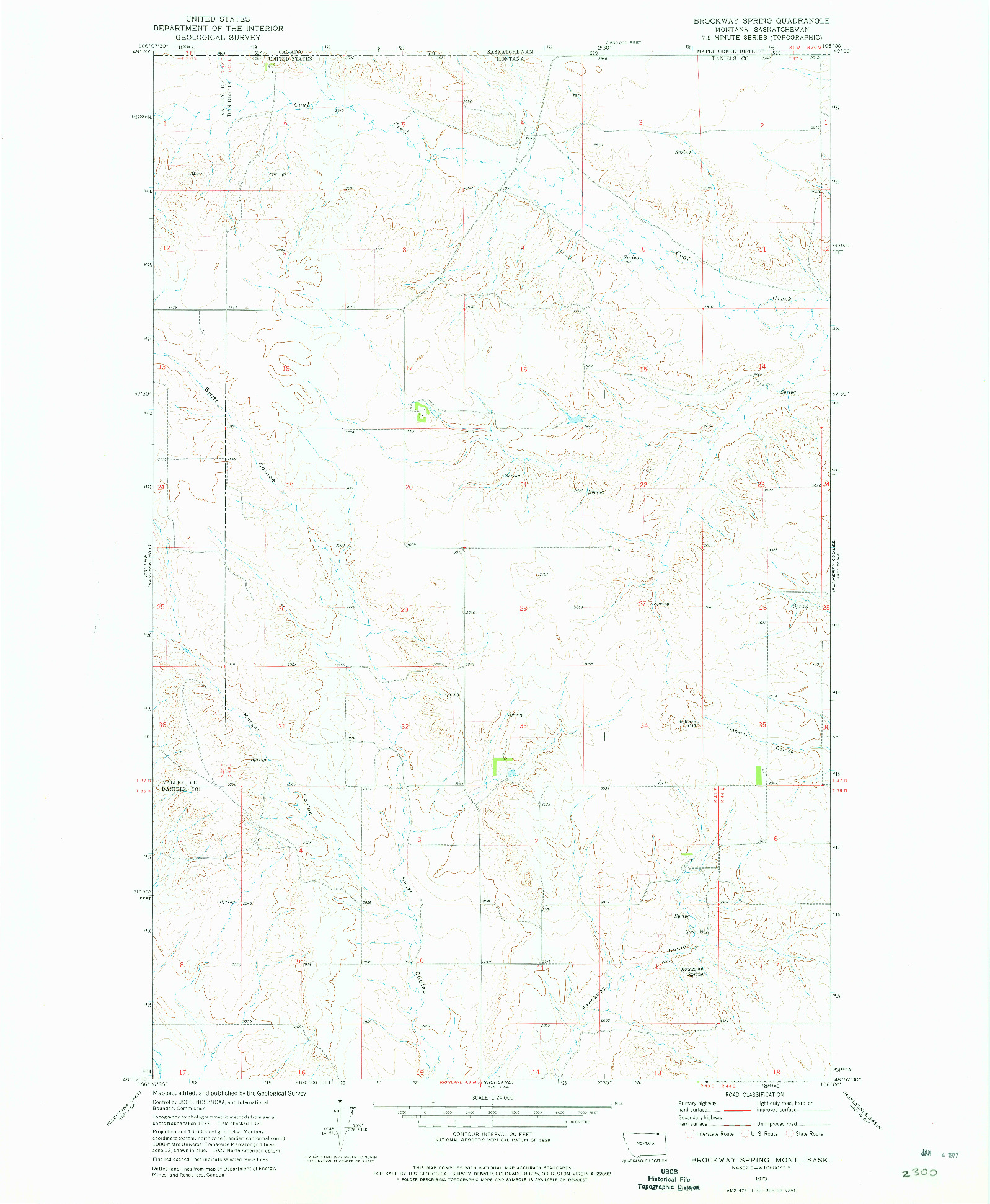 USGS 1:24000-SCALE QUADRANGLE FOR BROCKWAY SPRING, MT 1973