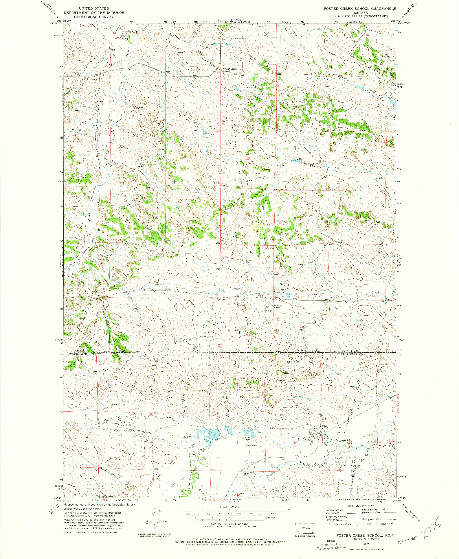 USGS 1:24000-SCALE QUADRANGLE FOR FOSTER CREEK SCHOOL, MT 1973