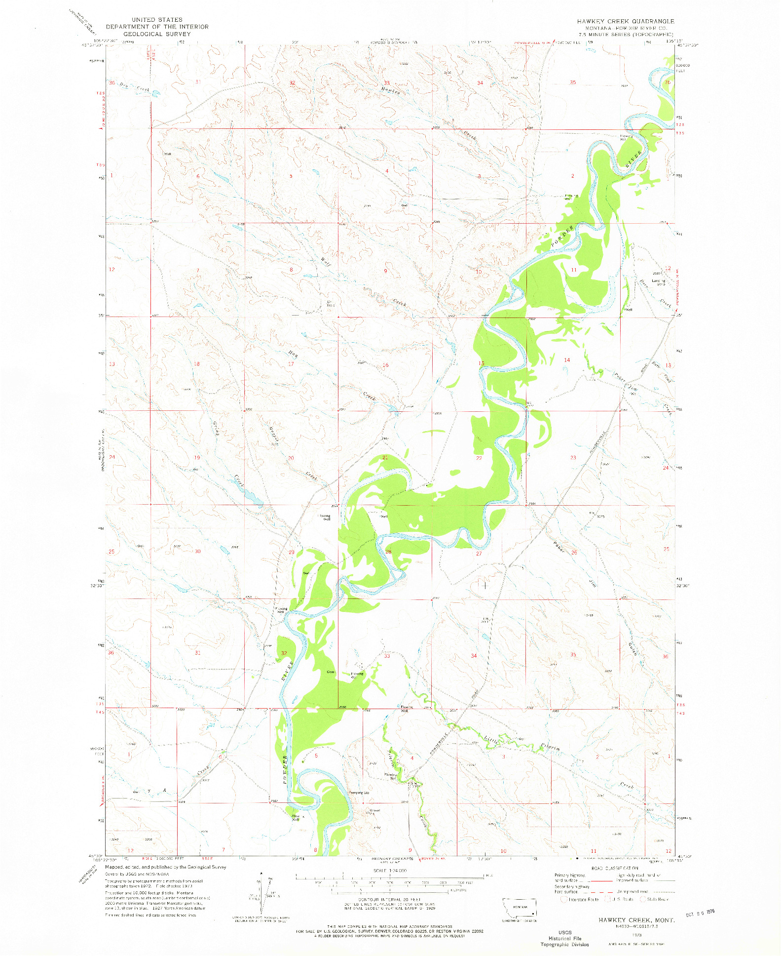 USGS 1:24000-SCALE QUADRANGLE FOR HAWKEY CREEK, MT 1973