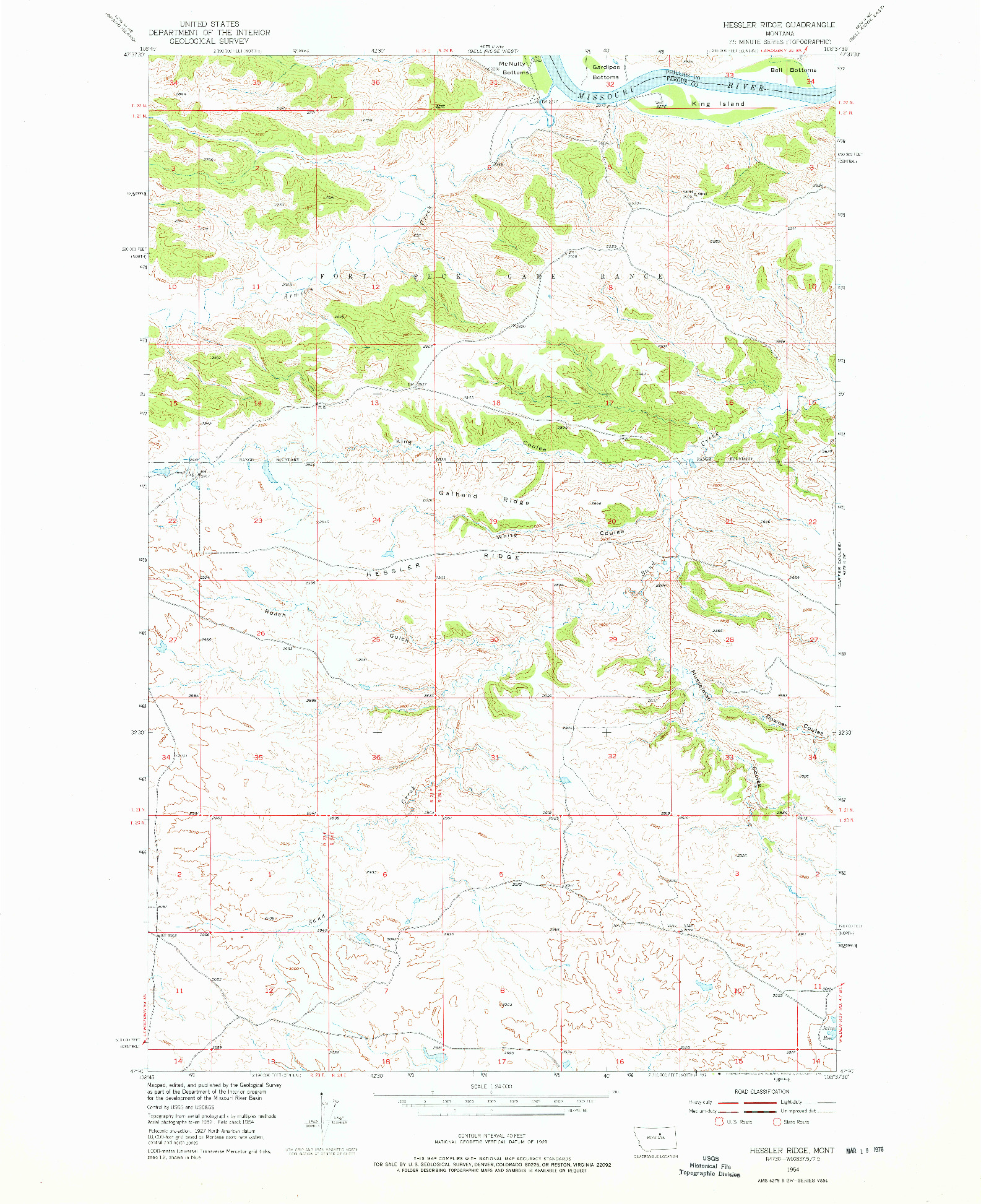 USGS 1:24000-SCALE QUADRANGLE FOR HESSLER RIDGE, MT 1954