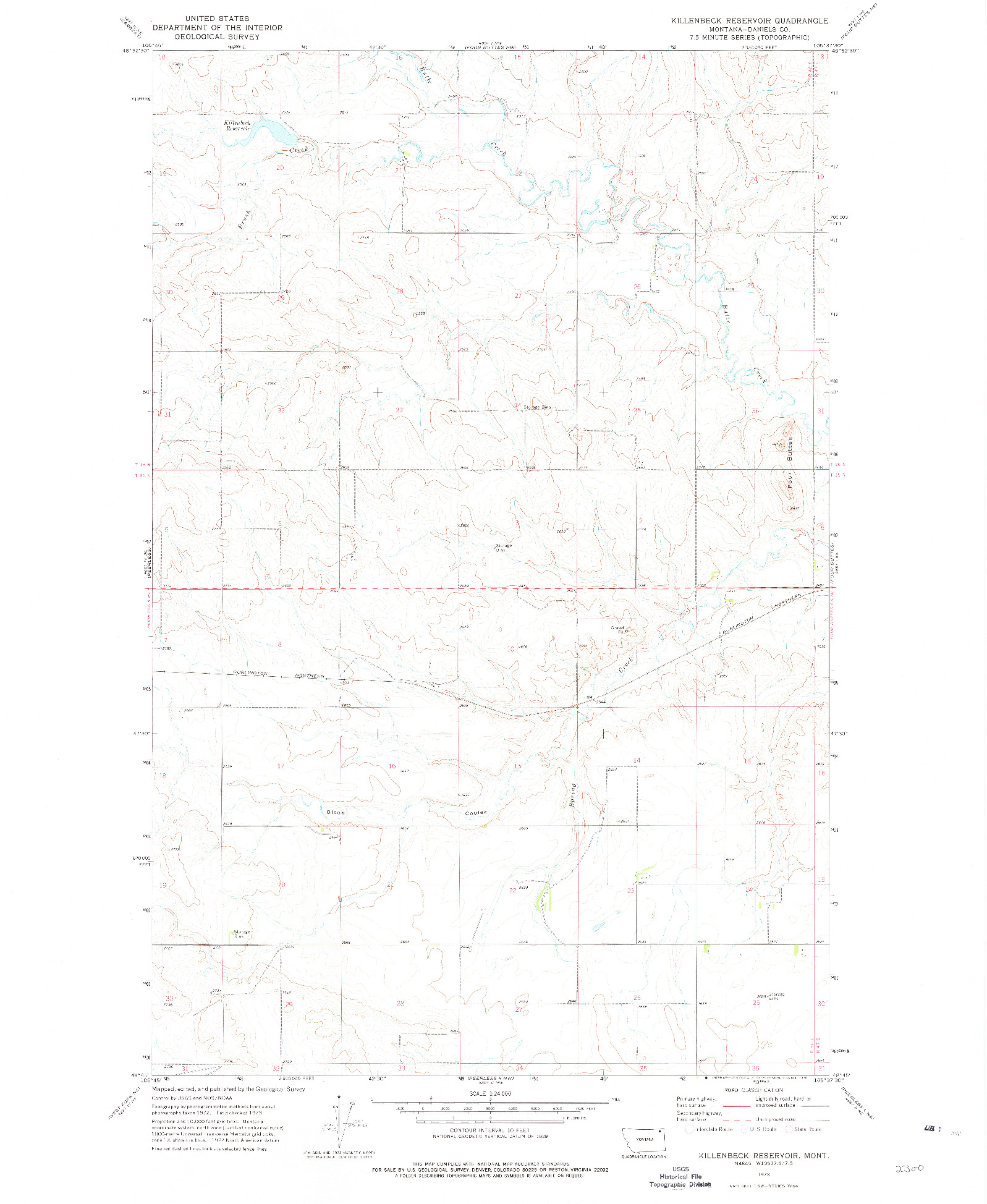 USGS 1:24000-SCALE QUADRANGLE FOR KILLENBECK RESERVOIR, MT 1973