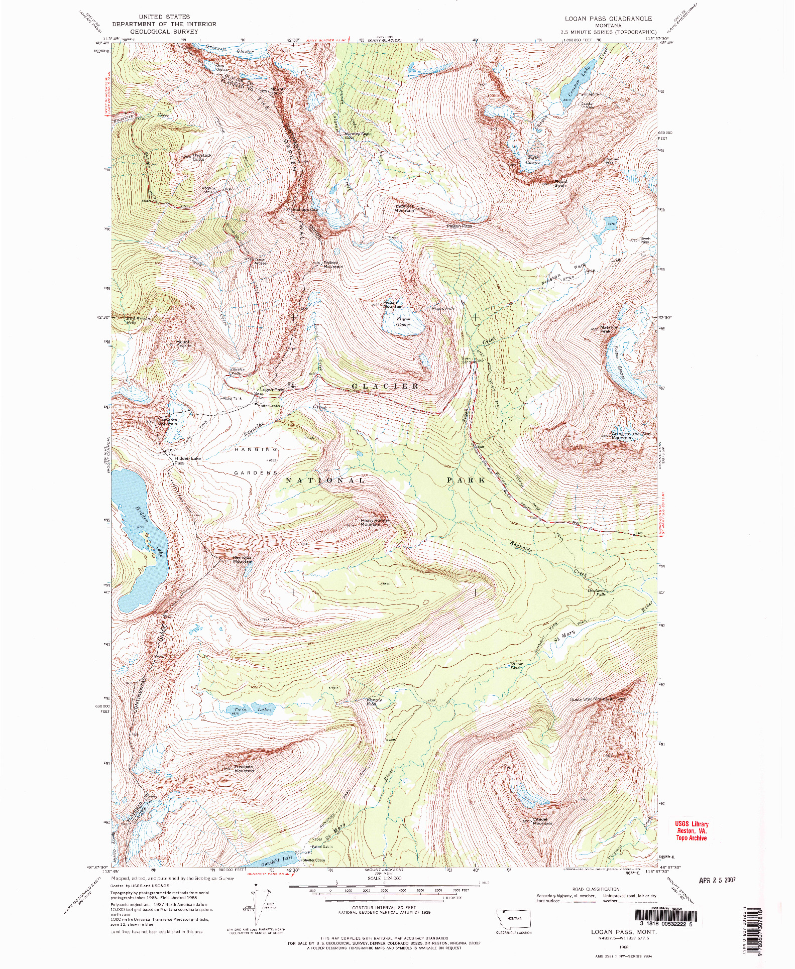 USGS 1:24000-SCALE QUADRANGLE FOR LOGAN PASS, MT 1968