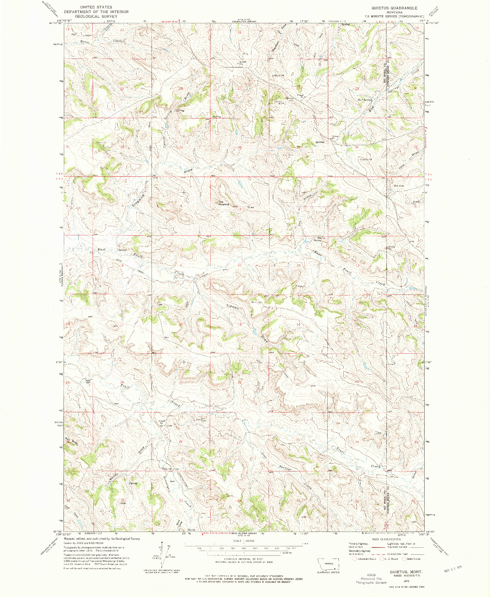 USGS 1:24000-SCALE QUADRANGLE FOR QUIETUS, MT 1972