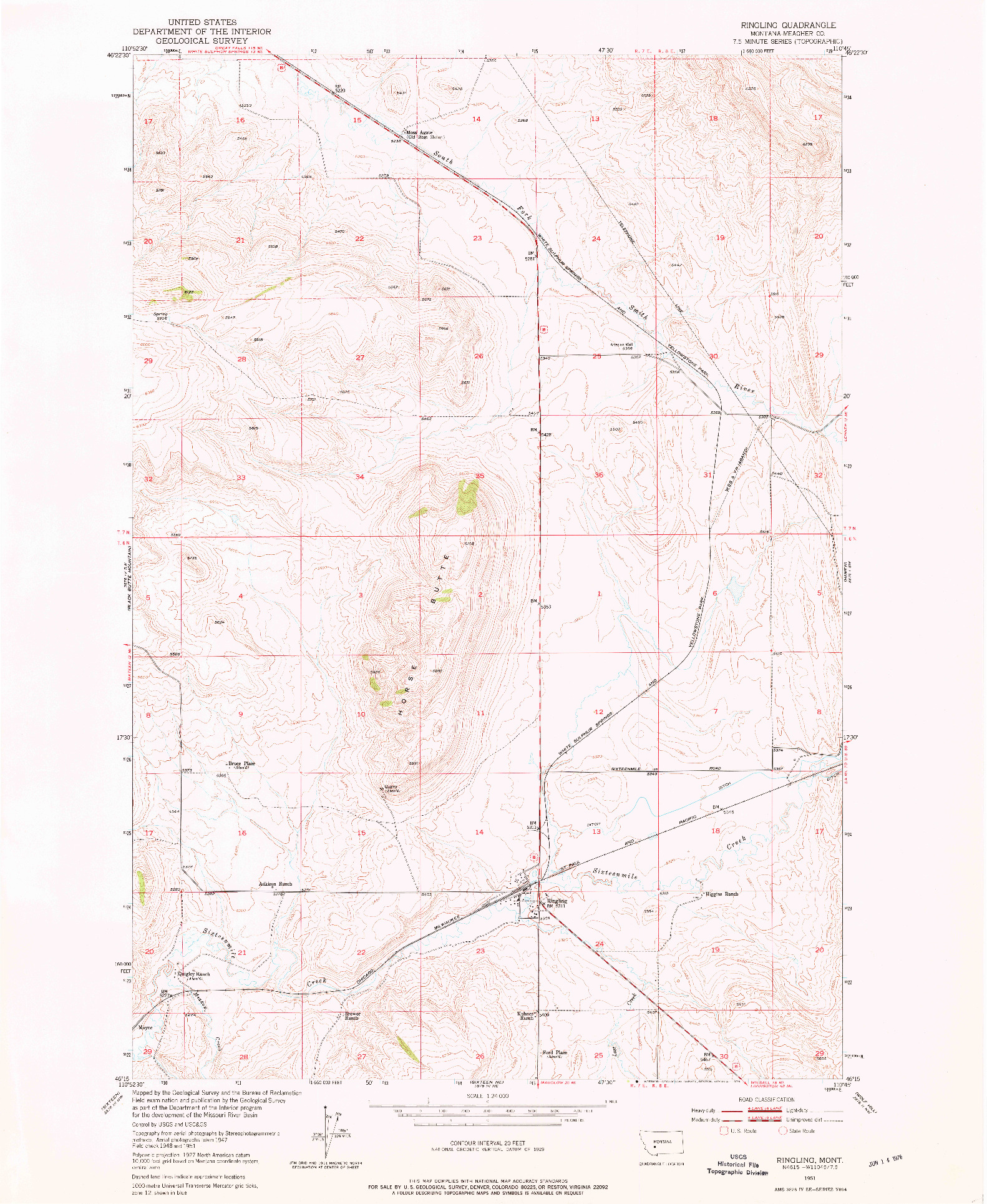 USGS 1:24000-SCALE QUADRANGLE FOR RINGLING, MT 1951