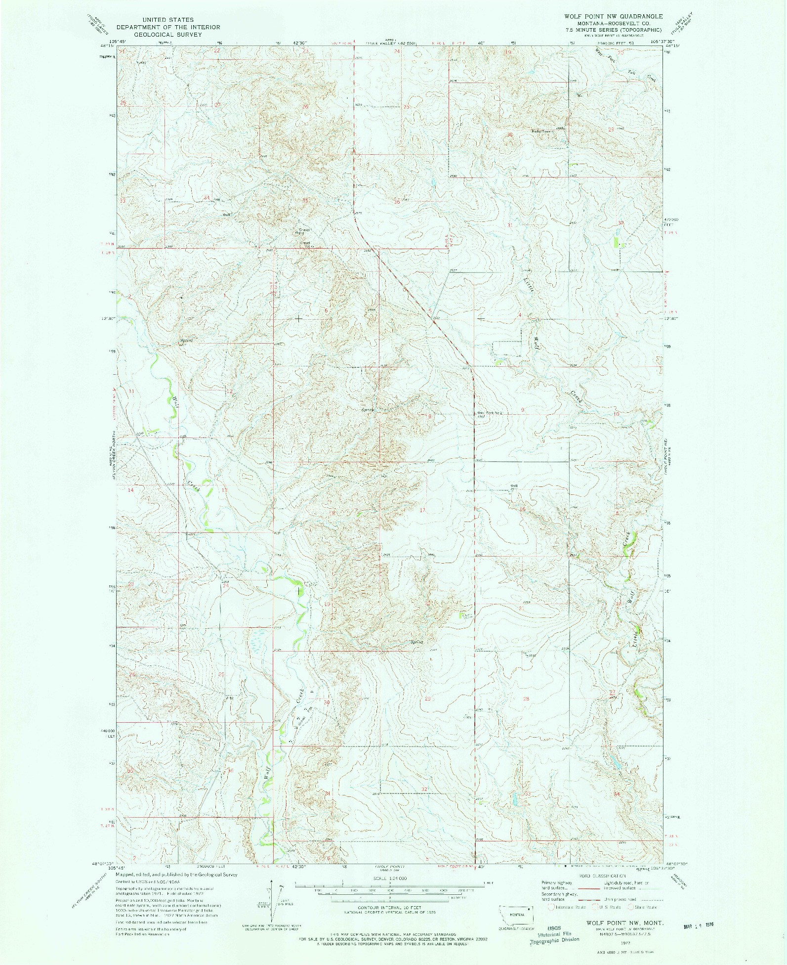 USGS 1:24000-SCALE QUADRANGLE FOR WOLF POINT NW, MT 1972