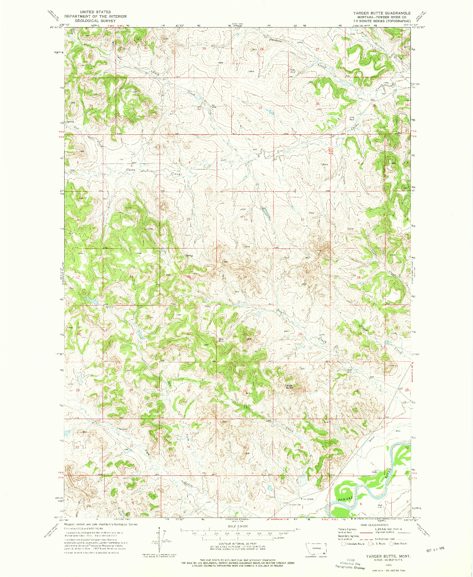 USGS 1:24000-SCALE QUADRANGLE FOR YARGER BUTTE, MT 1973