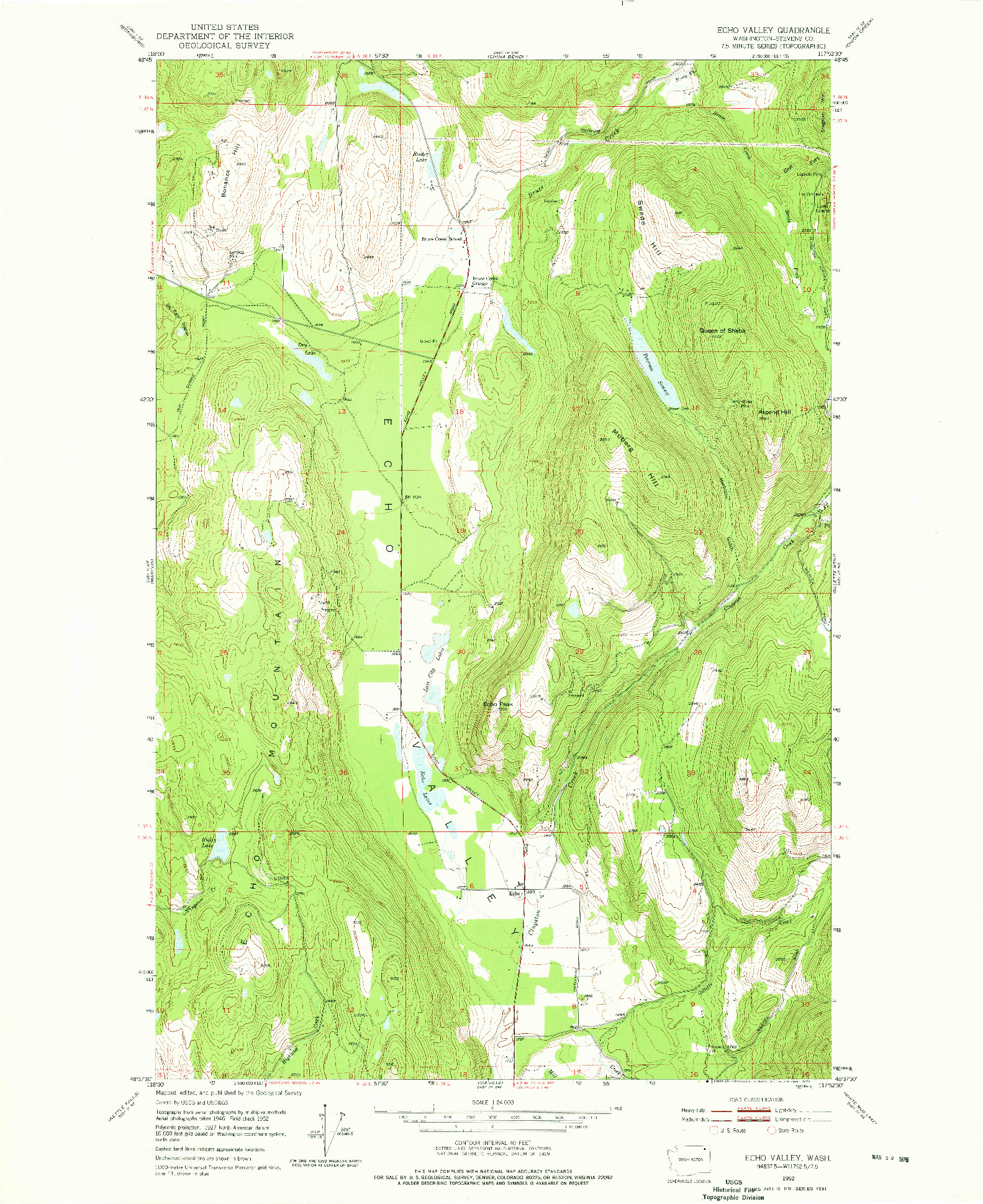 USGS 1:24000-SCALE QUADRANGLE FOR ECHO VALLEY, WA 1952