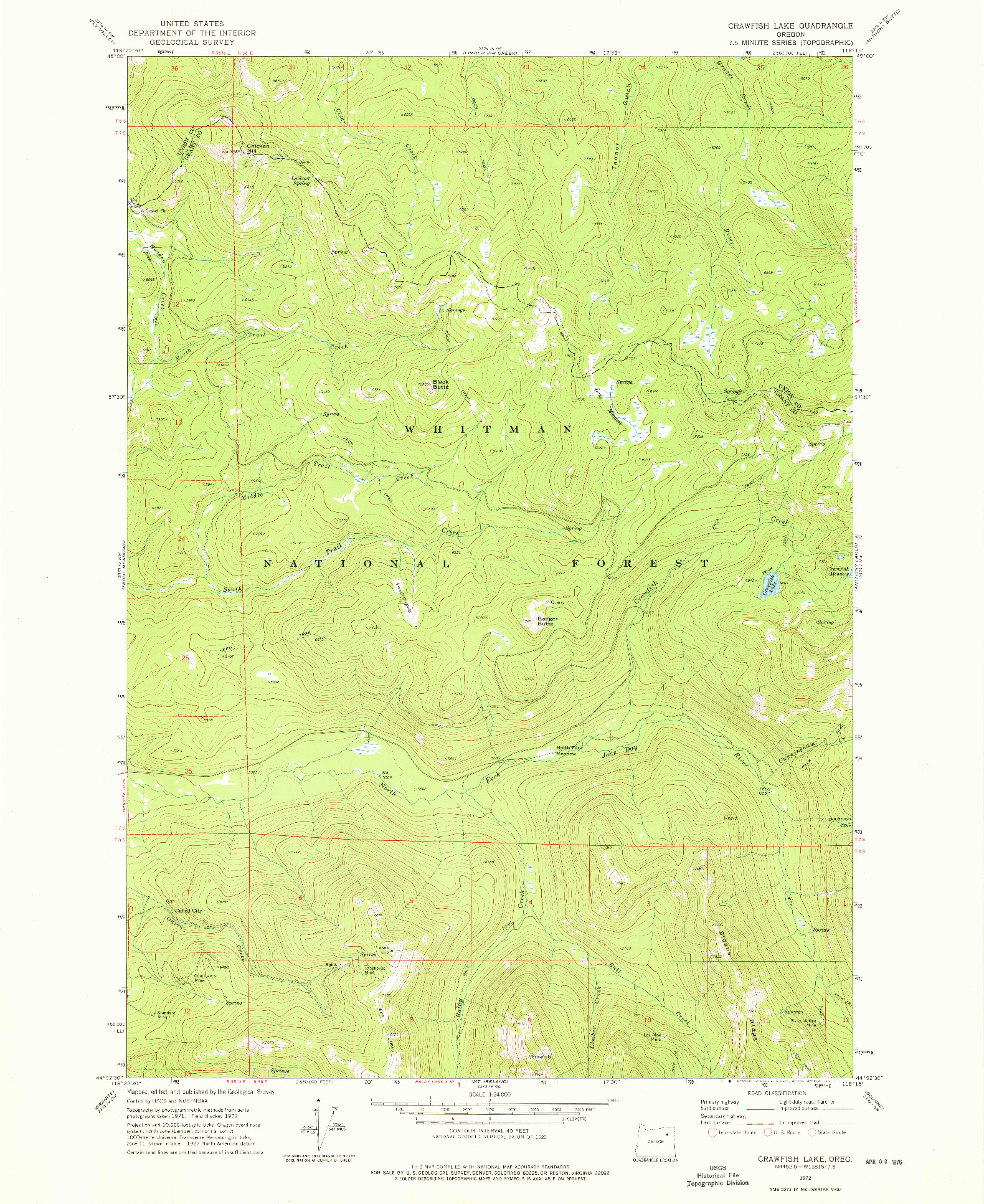 USGS 1:24000-SCALE QUADRANGLE FOR CRAWFISH LAKE, OR 1972