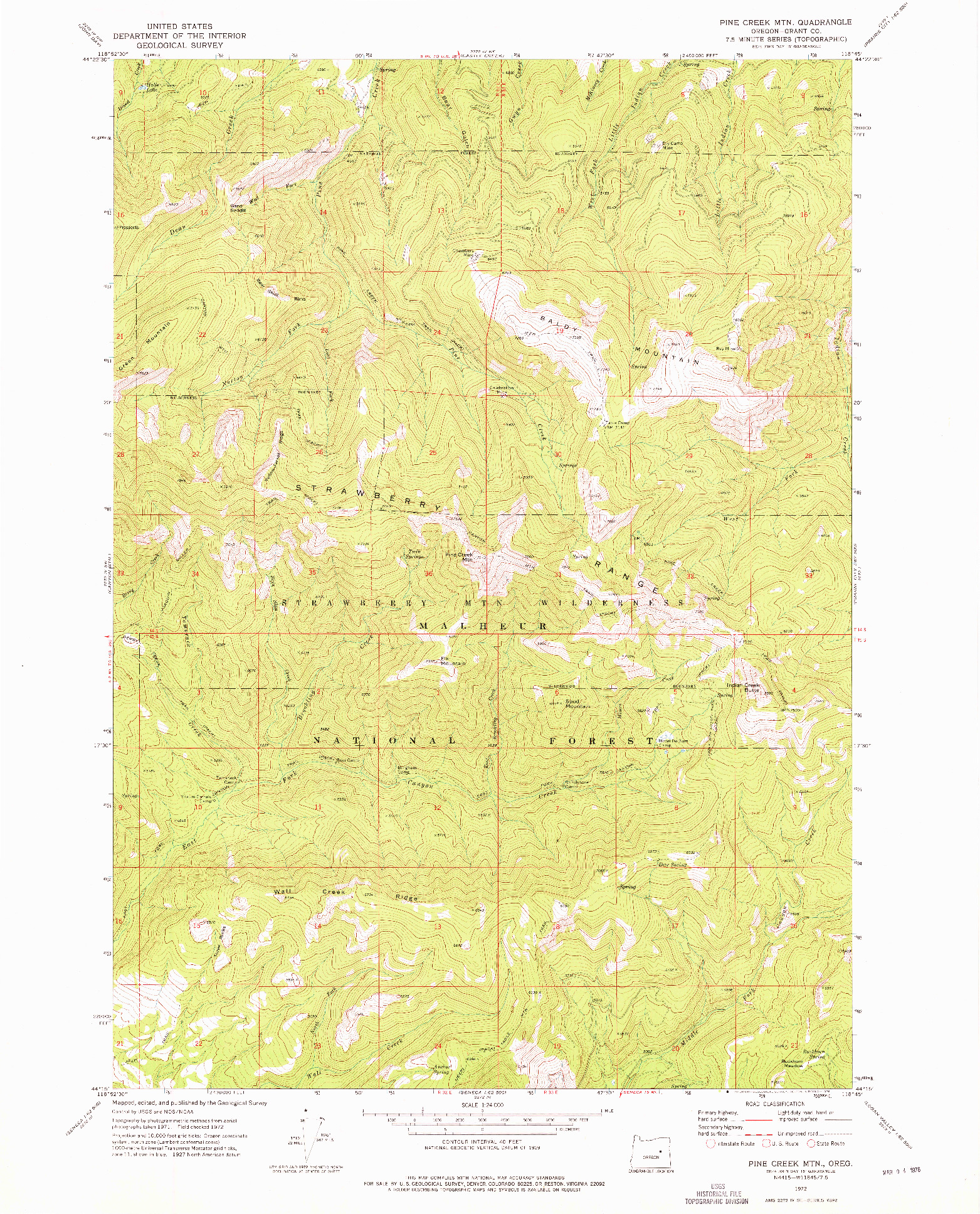 USGS 1:24000-SCALE QUADRANGLE FOR PINE CREEK MTN, OR 1972