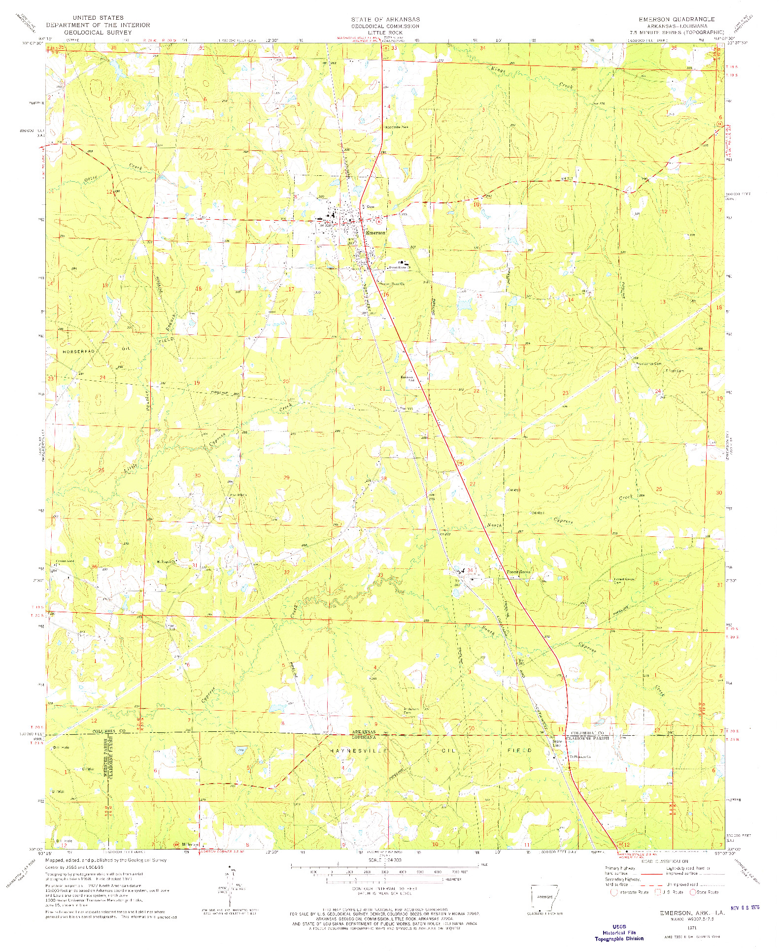 USGS 1:24000-SCALE QUADRANGLE FOR EMERSON, AR 1971