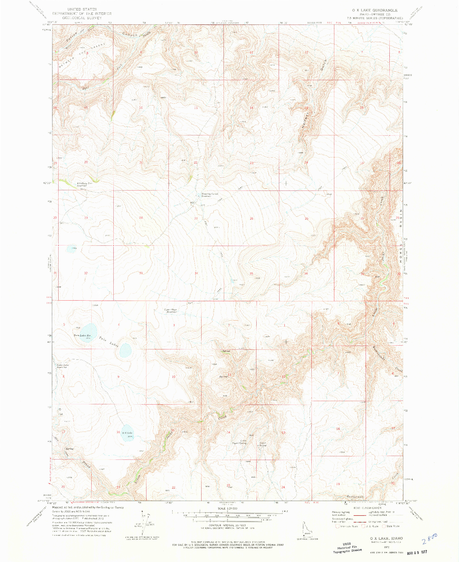 USGS 1:24000-SCALE QUADRANGLE FOR O X LAKE, ID 1972