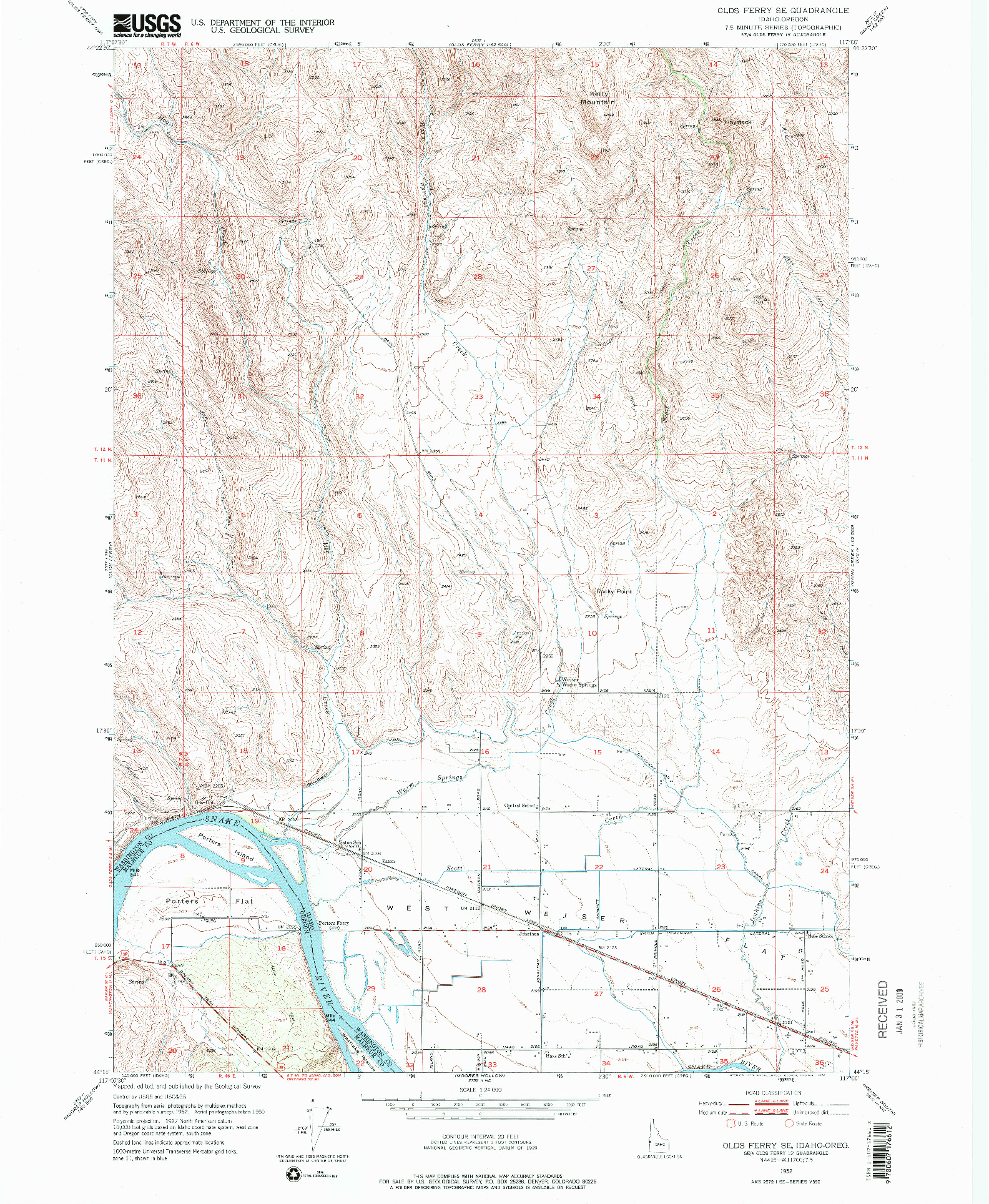 USGS 1:24000-SCALE QUADRANGLE FOR OLDS FERRY SE, ID 1952