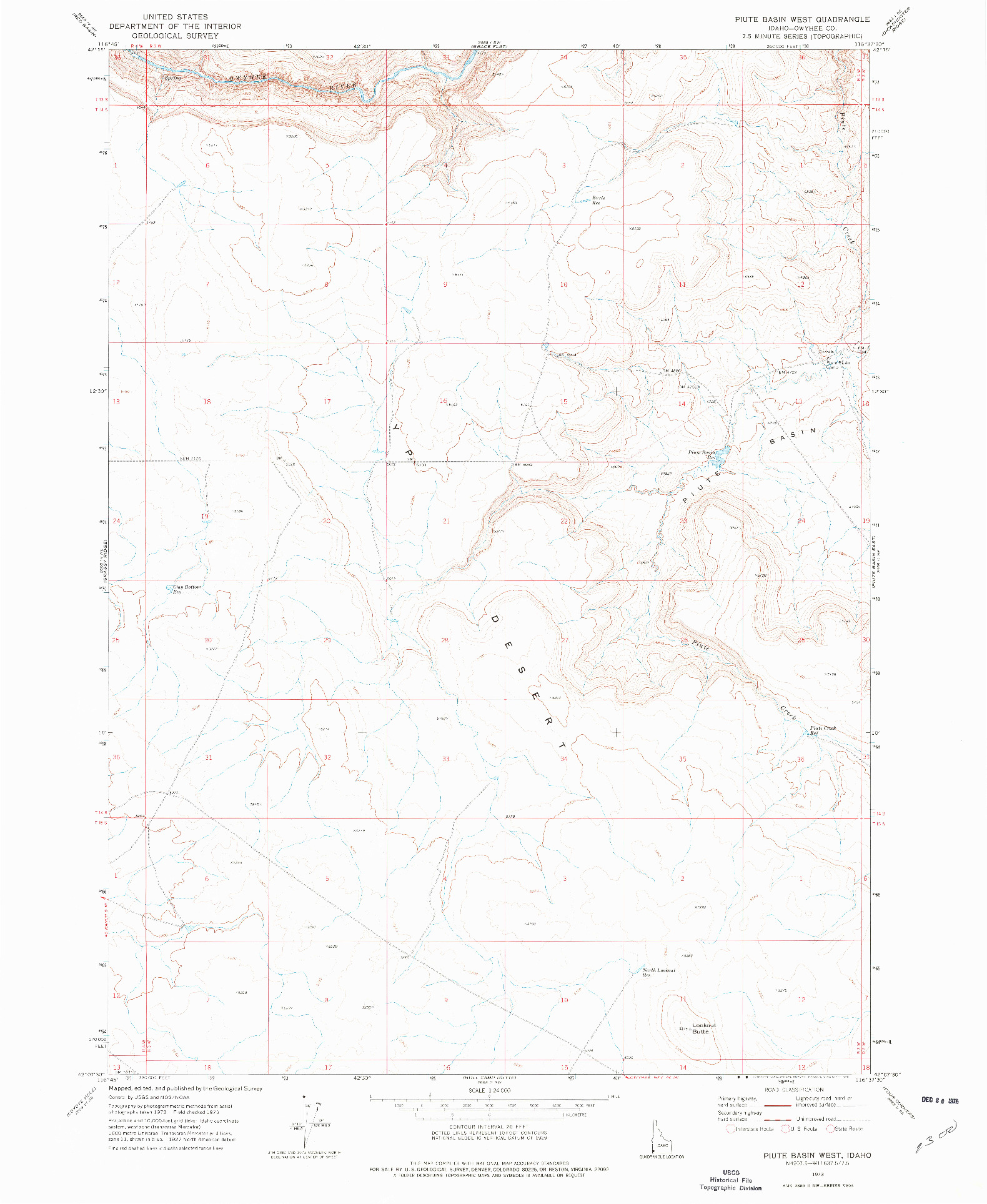USGS 1:24000-SCALE QUADRANGLE FOR PIUTE BASIN WEST, ID 1973