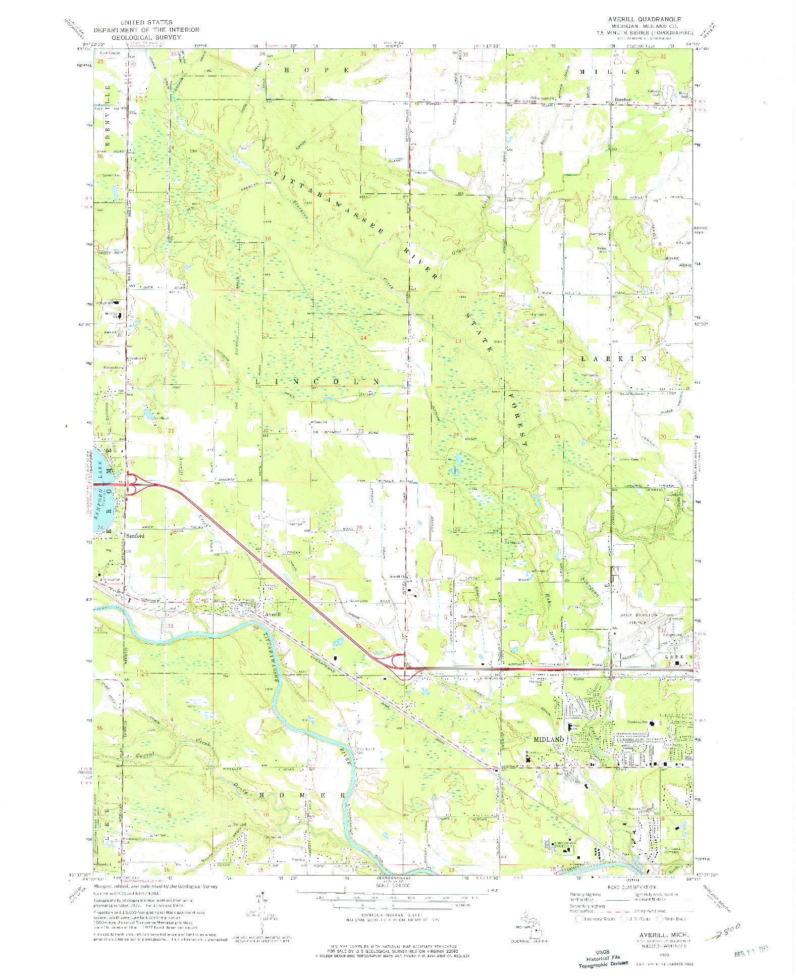 USGS 1:24000-SCALE QUADRANGLE FOR AVERILL, MI 1973