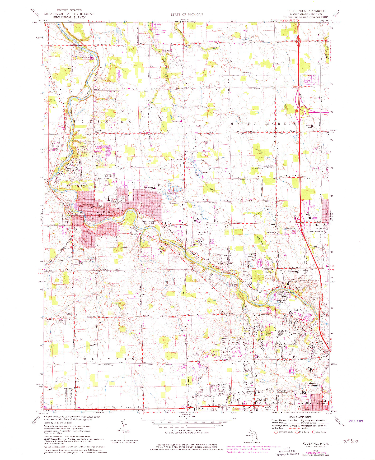 USGS 1:24000-SCALE QUADRANGLE FOR FLUSHING, MI 1975