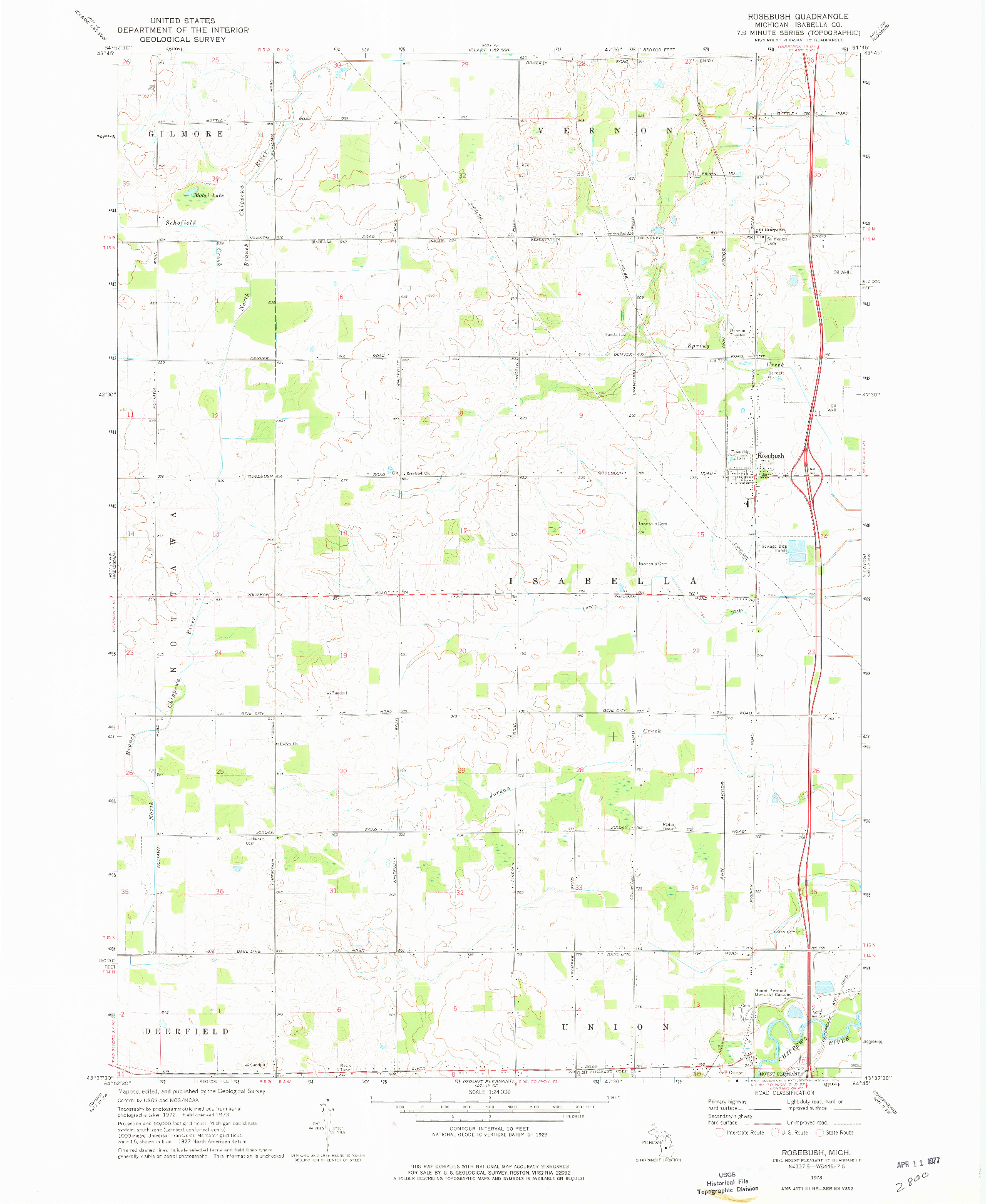 USGS 1:24000-SCALE QUADRANGLE FOR ROSEBUSH, MI 1973