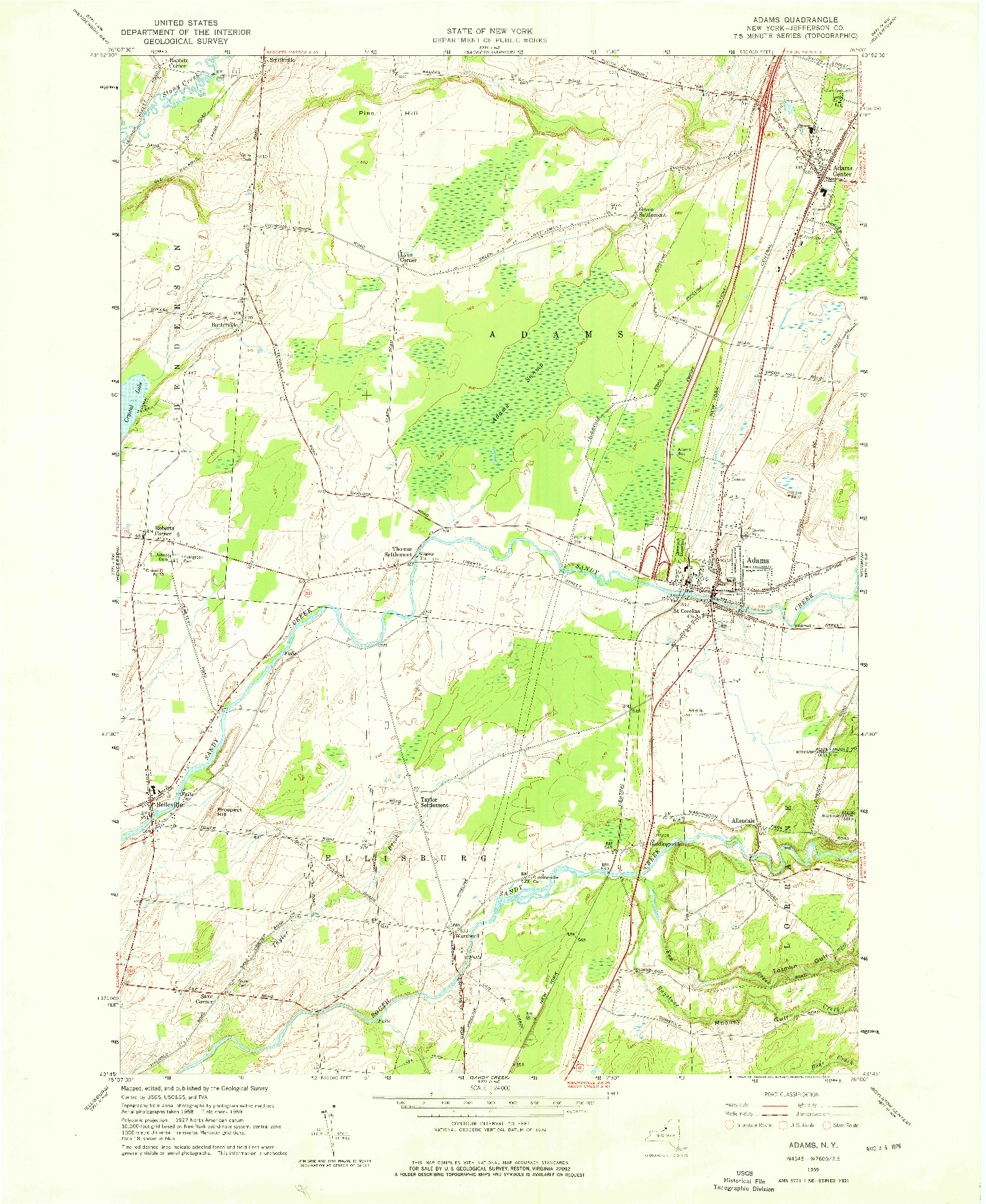 USGS 1:24000-SCALE QUADRANGLE FOR ADAMS, NY 1959