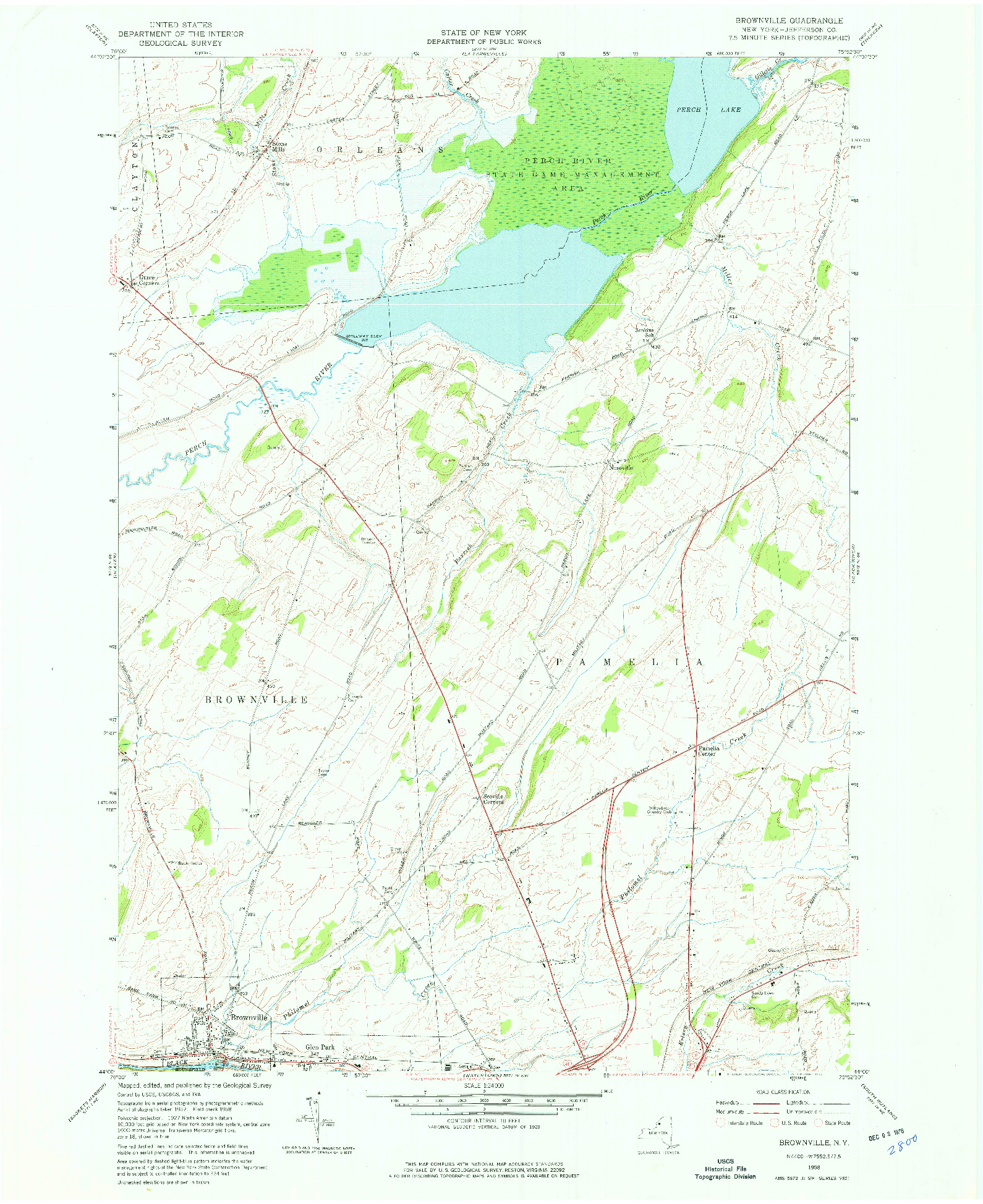 USGS 1:24000-SCALE QUADRANGLE FOR BROWNVILLE, NY 1958