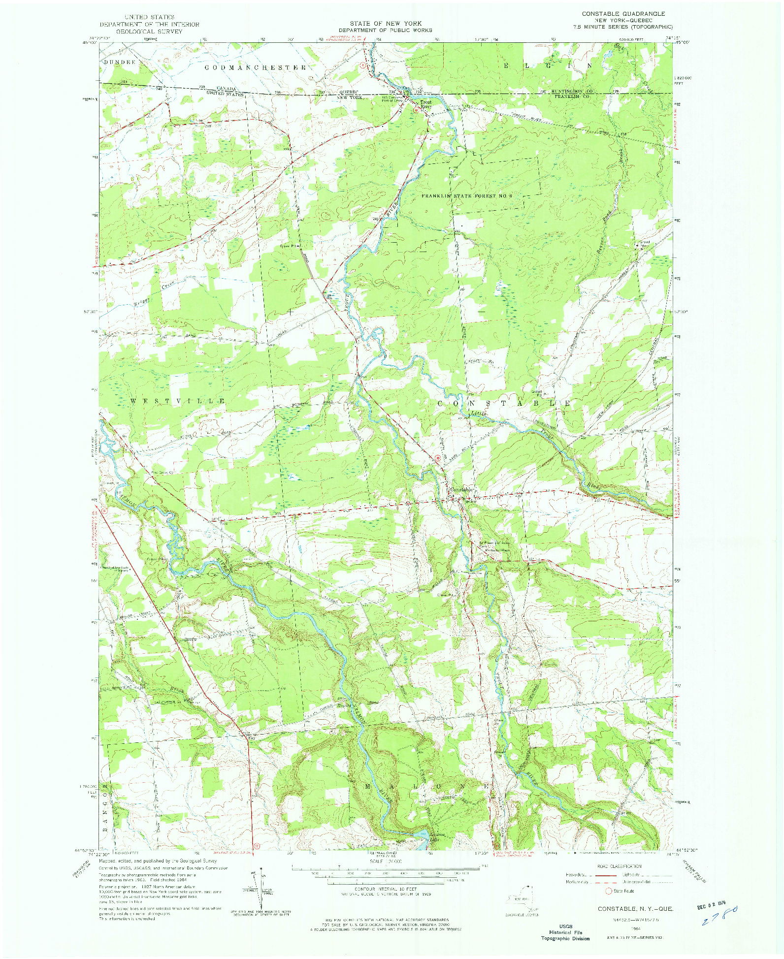 USGS 1:24000-SCALE QUADRANGLE FOR CONSTABLE, NY 1964