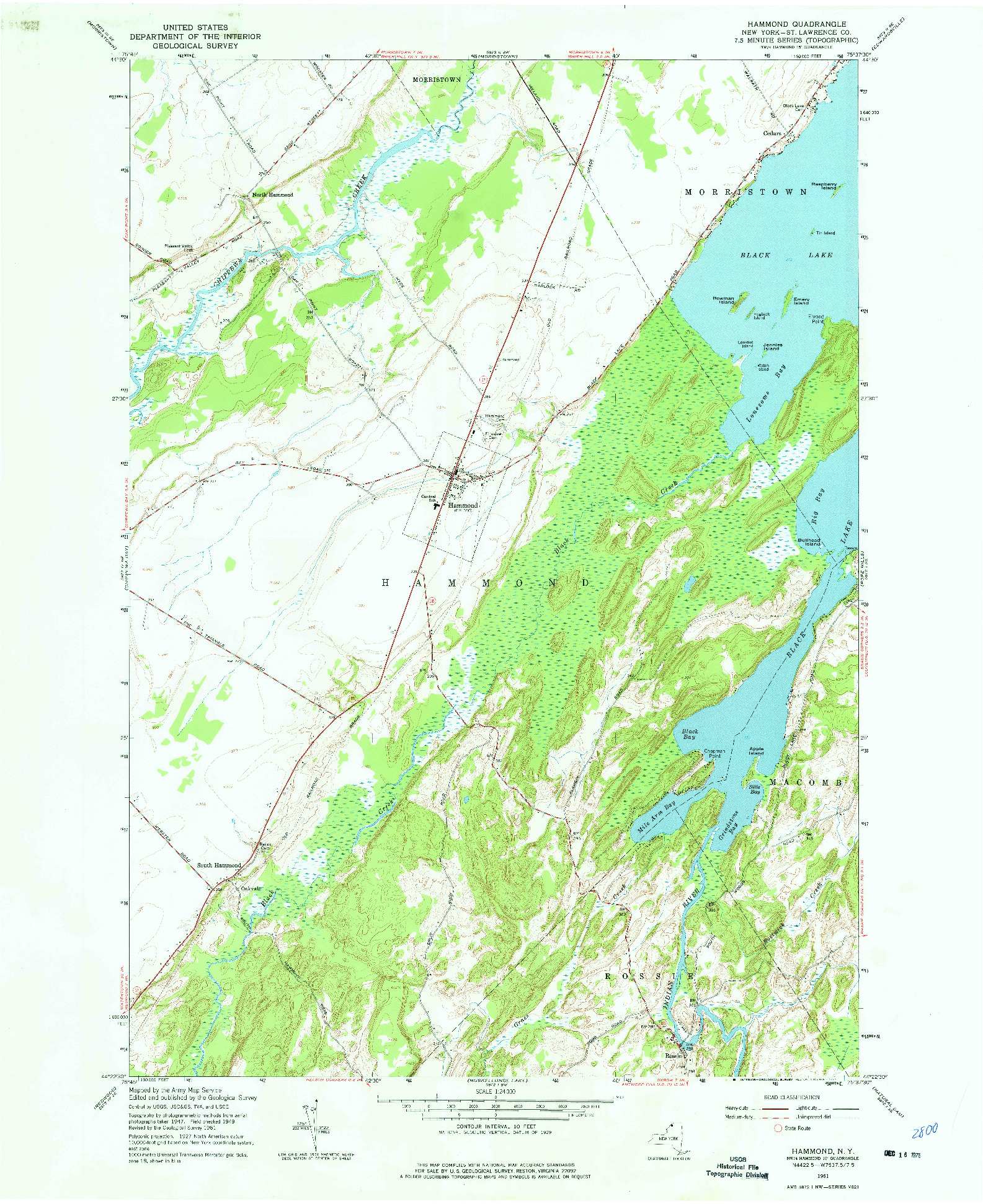 USGS 1:24000-SCALE QUADRANGLE FOR HAMMOND, NY 1961