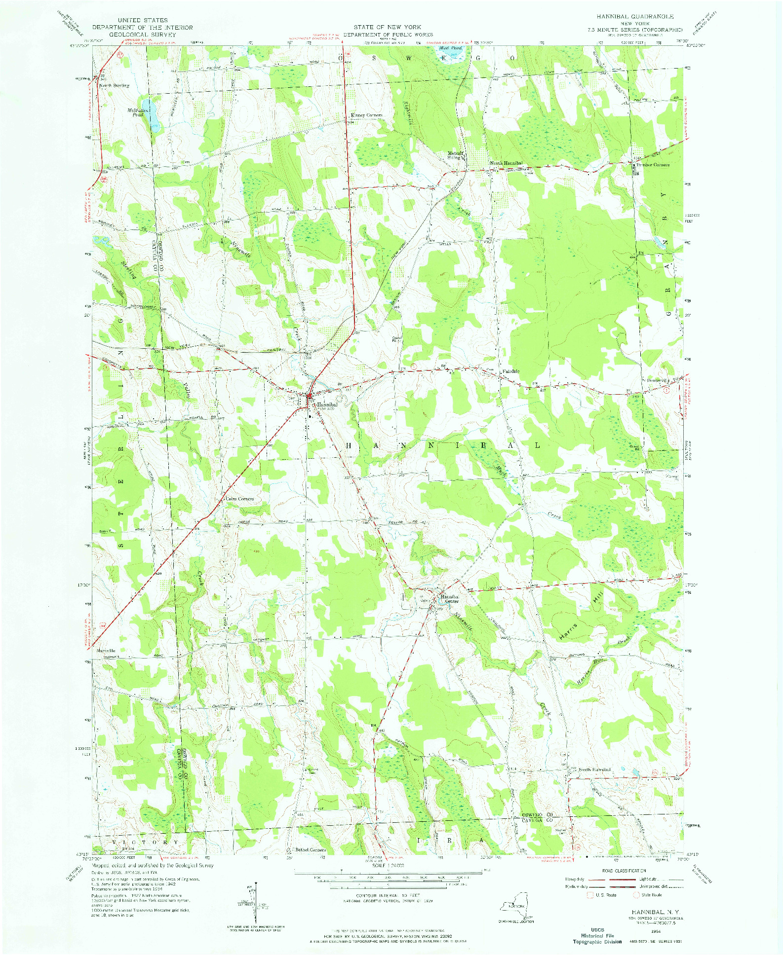 USGS 1:24000-SCALE QUADRANGLE FOR HANNIBAL, NY 1954