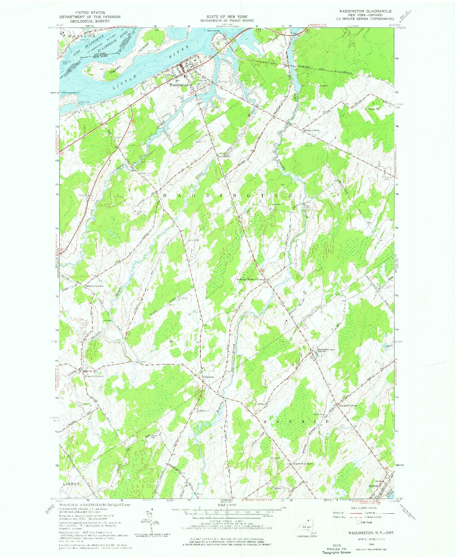 USGS 1:24000-SCALE QUADRANGLE FOR WADDINGTON, NY 1964