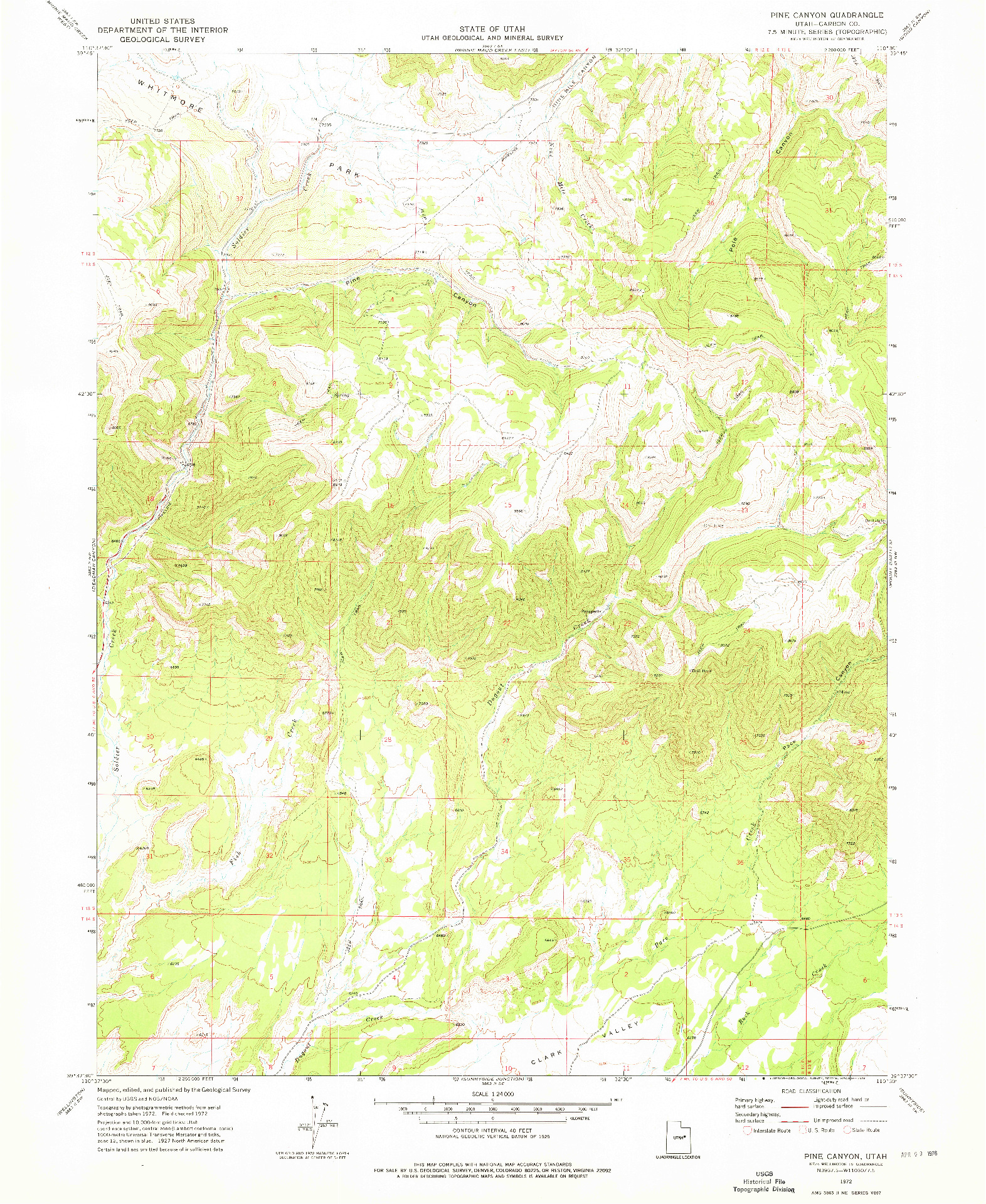 USGS 1:24000-SCALE QUADRANGLE FOR PINE CANYON, UT 1972