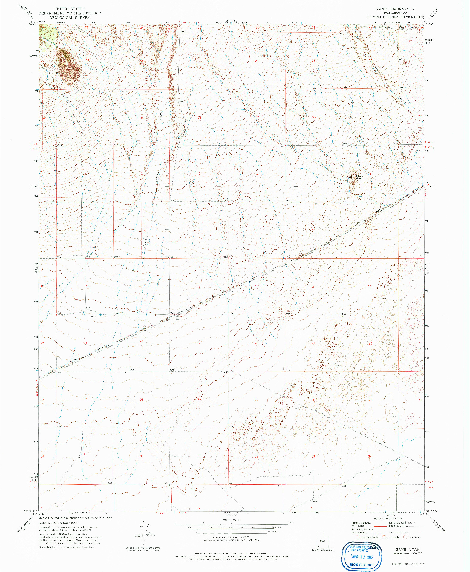 USGS 1:24000-SCALE QUADRANGLE FOR ZANE, UT 1972