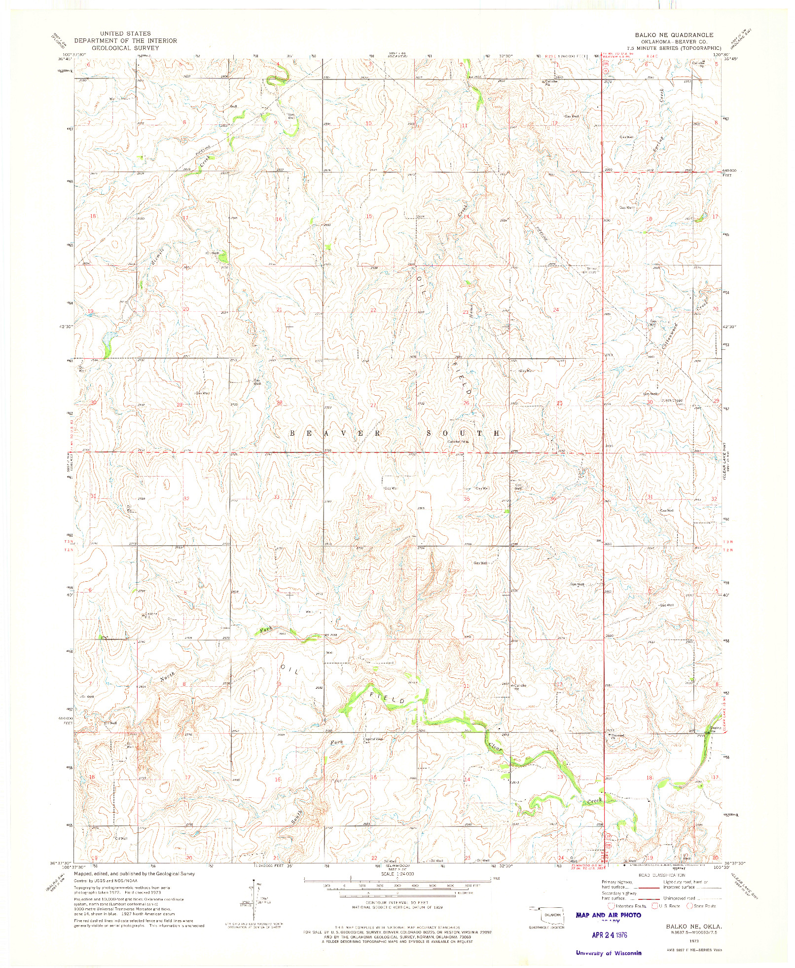 USGS 1:24000-SCALE QUADRANGLE FOR BALKO NE, OK 1973