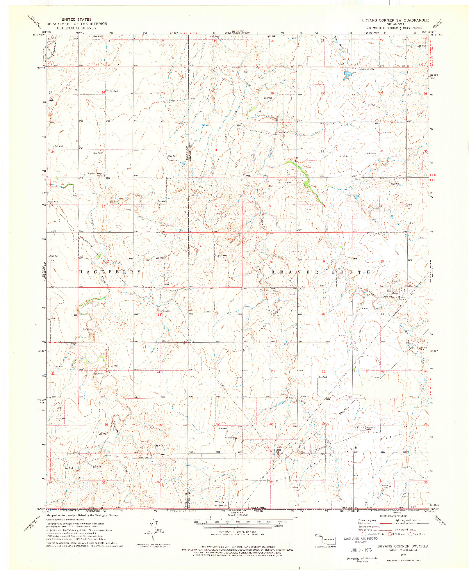 USGS 1:24000-SCALE QUADRANGLE FOR BRYANS CORNER SW, OK 1973