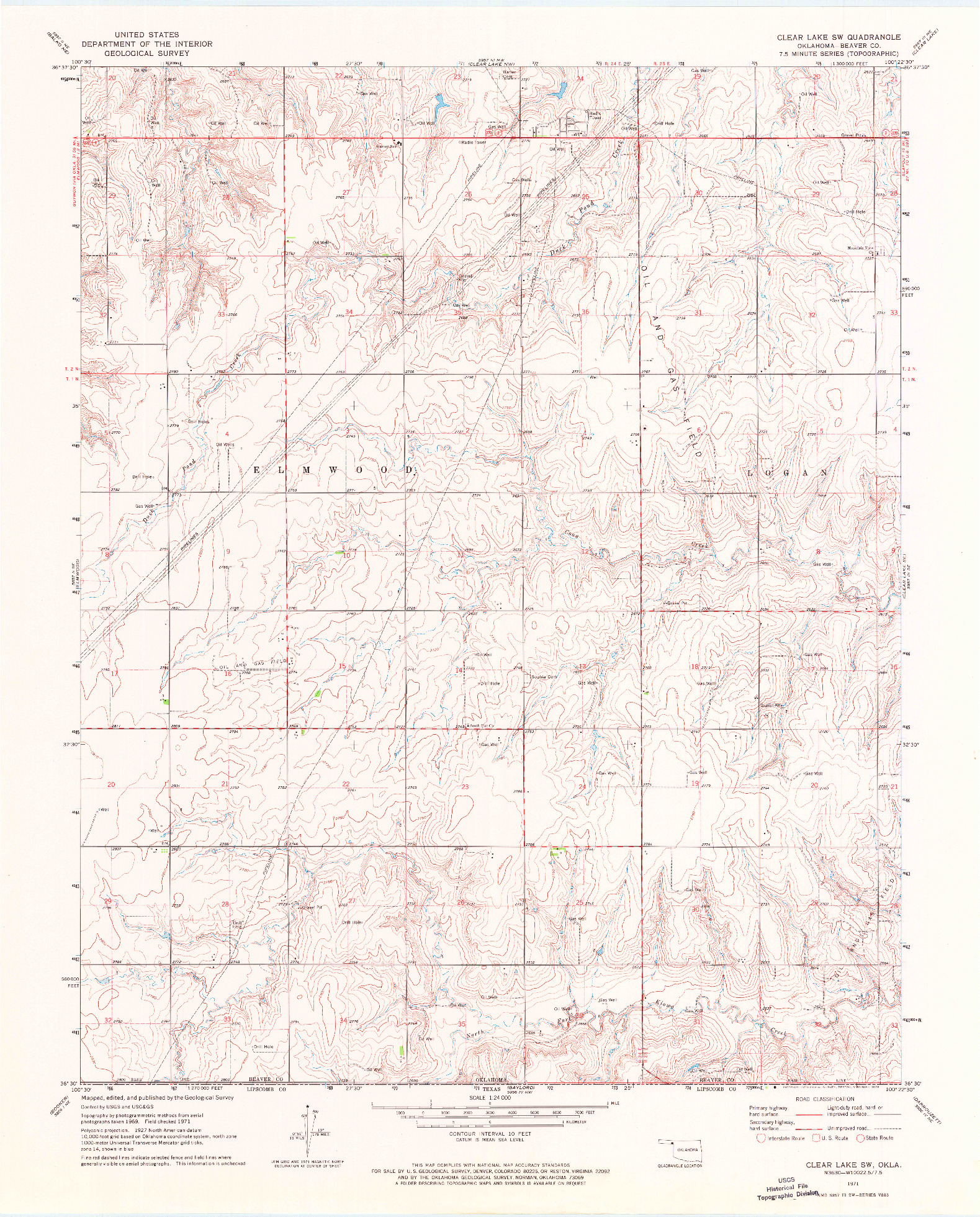 USGS 1:24000-SCALE QUADRANGLE FOR CLEAR LAKE SW, OK 1971