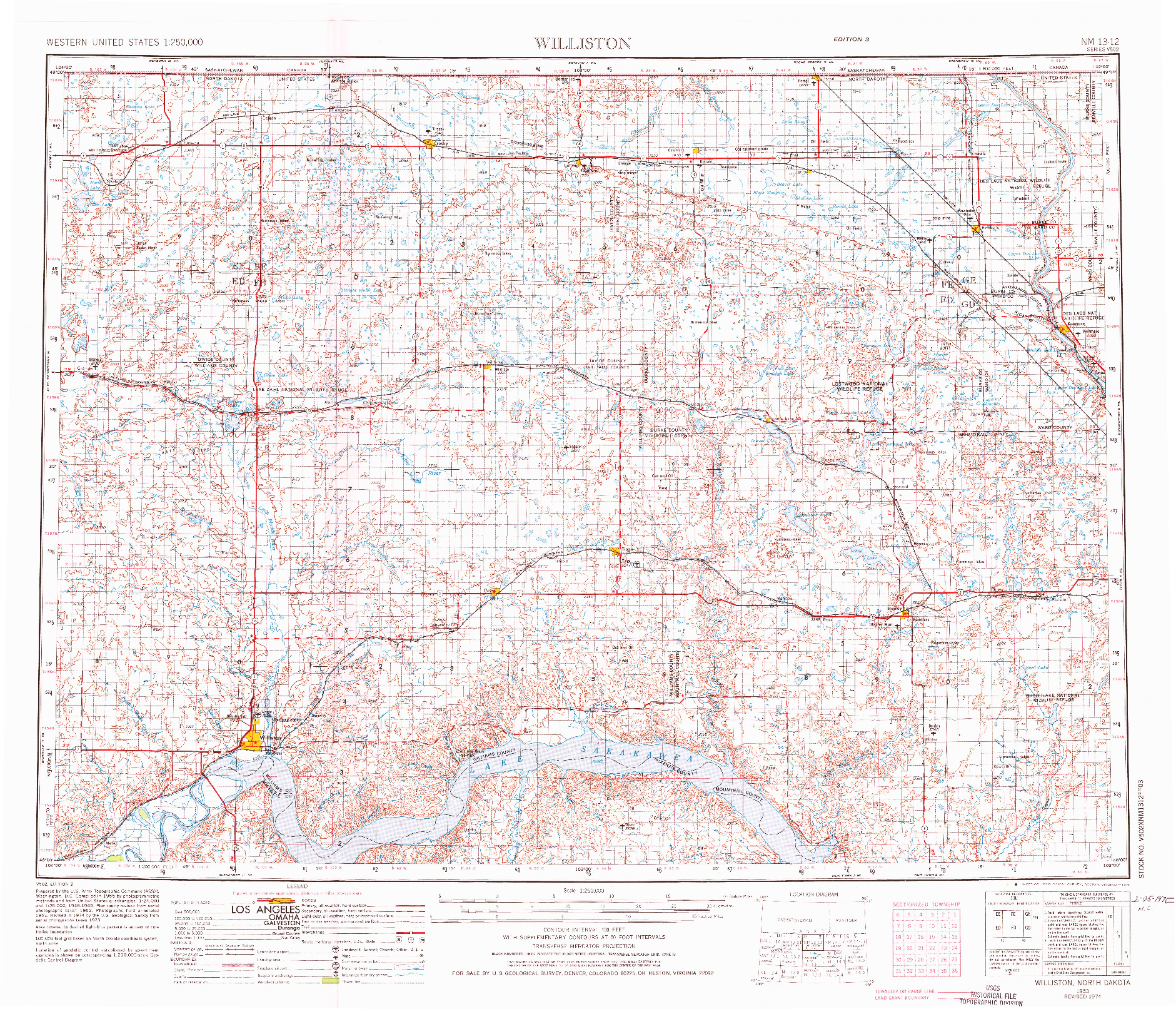 USGS 1:250000-SCALE QUADRANGLE FOR WILLISTON, ND 1953