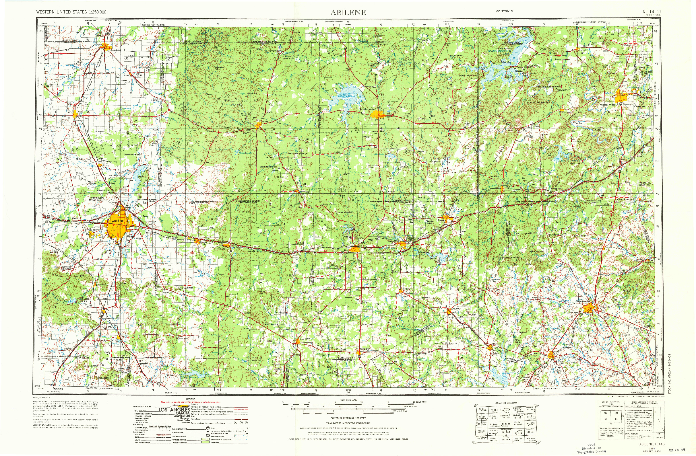 USGS 1:250000-SCALE QUADRANGLE FOR ABILENE, TX 1954