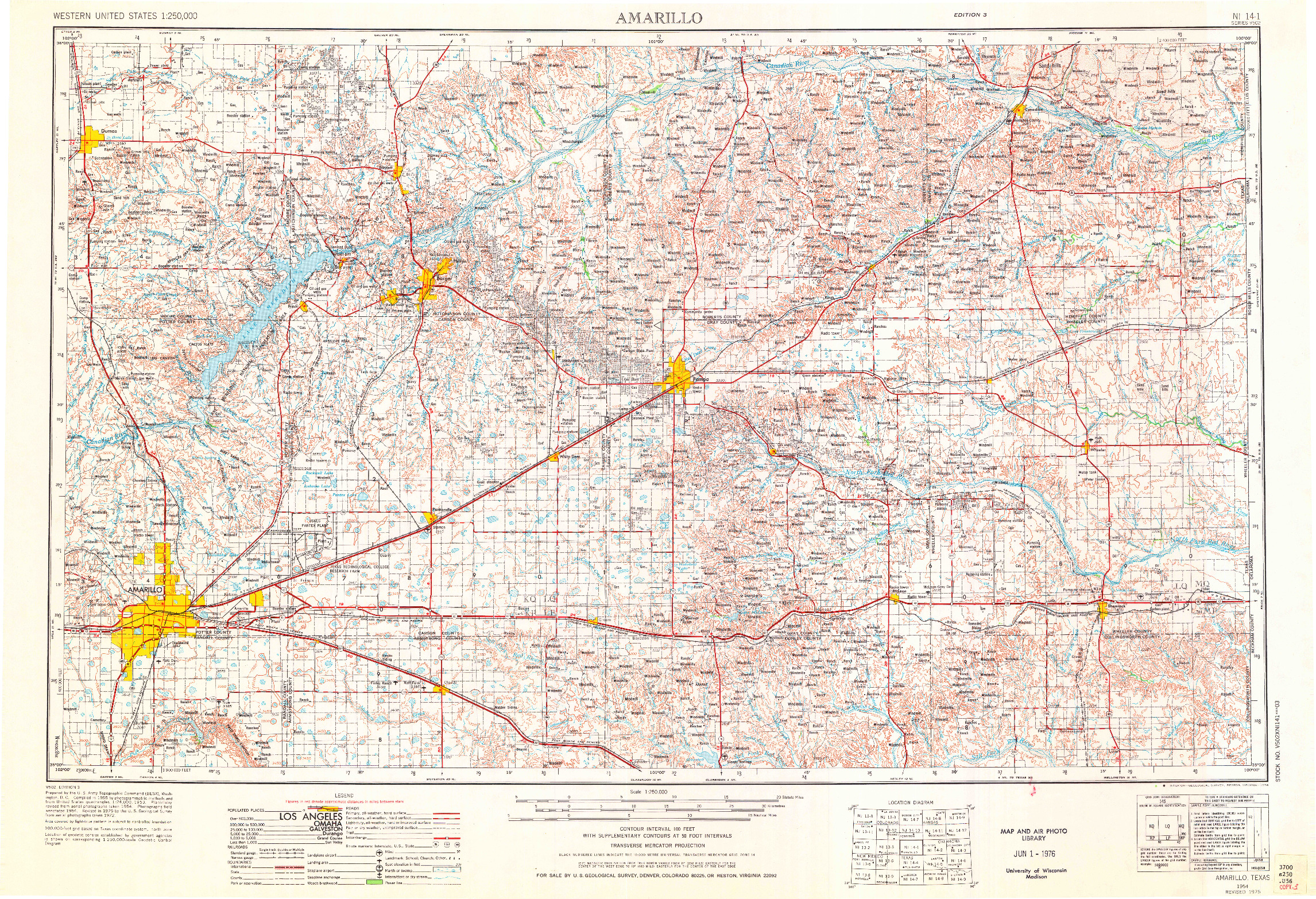 USGS 1:250000-SCALE QUADRANGLE FOR AMARILLO, TX 1954