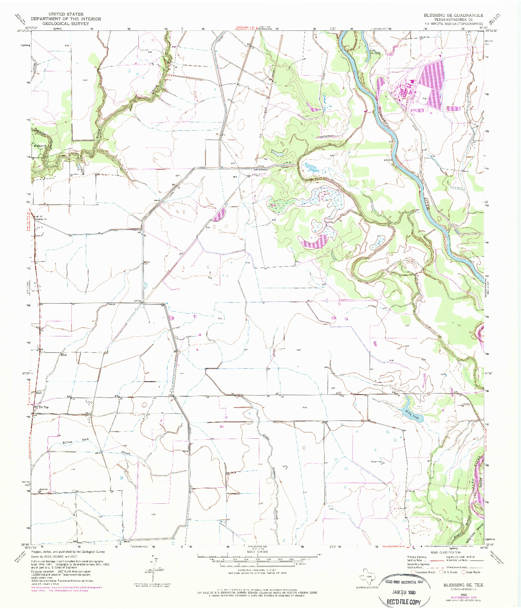 USGS 1:24000-SCALE QUADRANGLE FOR BLESSING SE, TX 1952