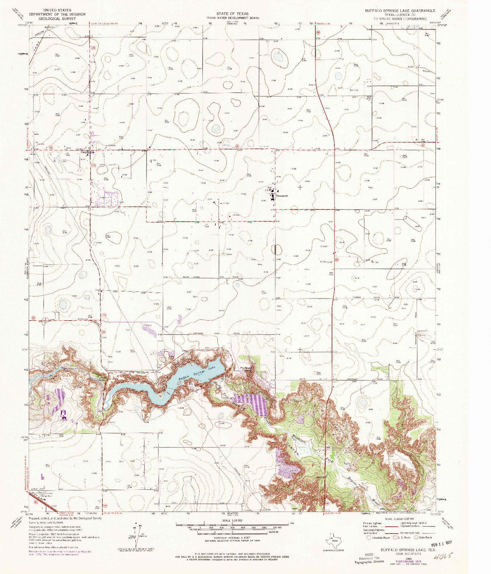 USGS 1:24000-SCALE QUADRANGLE FOR BUFFALO SPRINGS LAKE, TX 1965