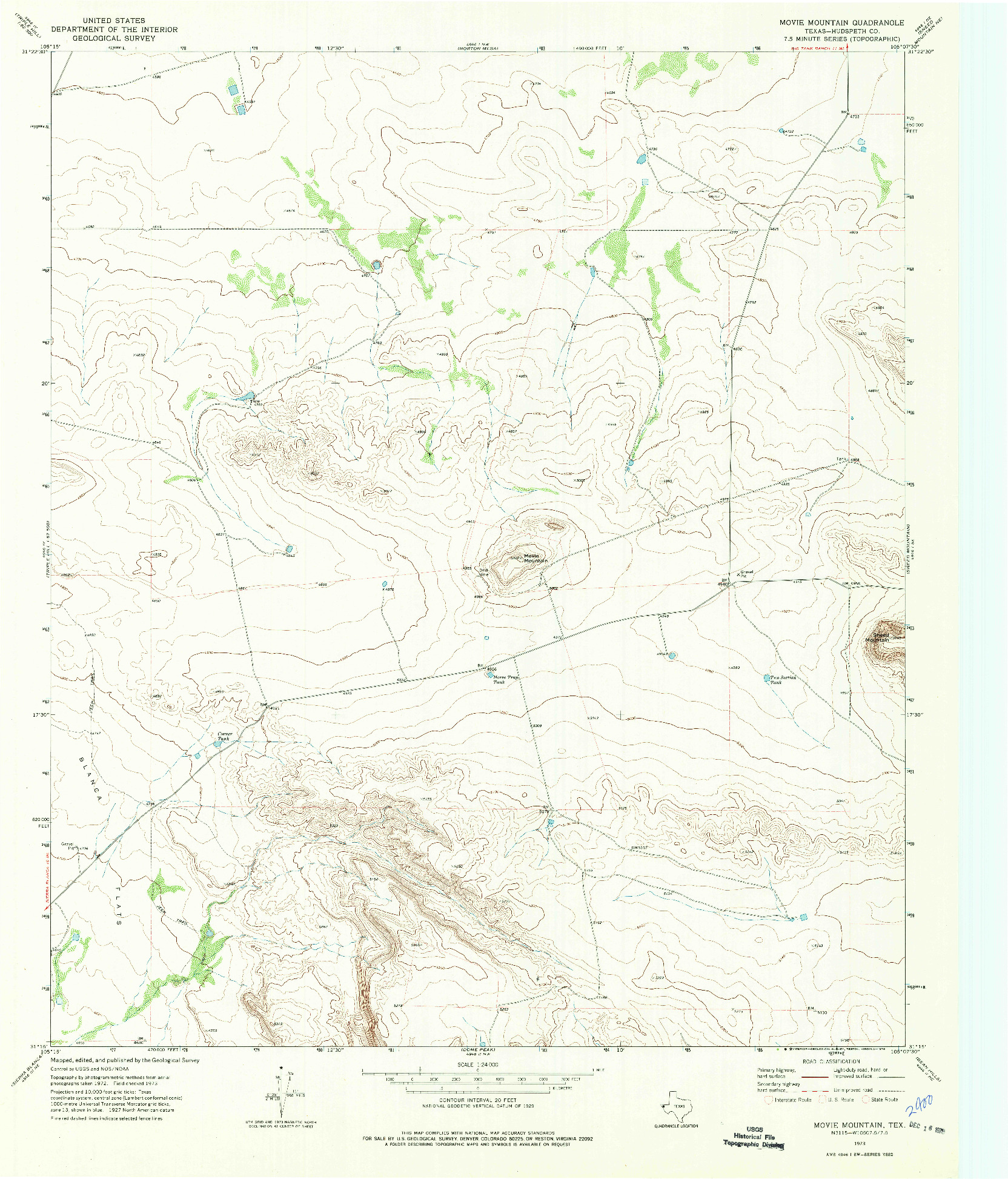 USGS 1:24000-SCALE QUADRANGLE FOR MOVIE MOUNTAIN, TX 1973