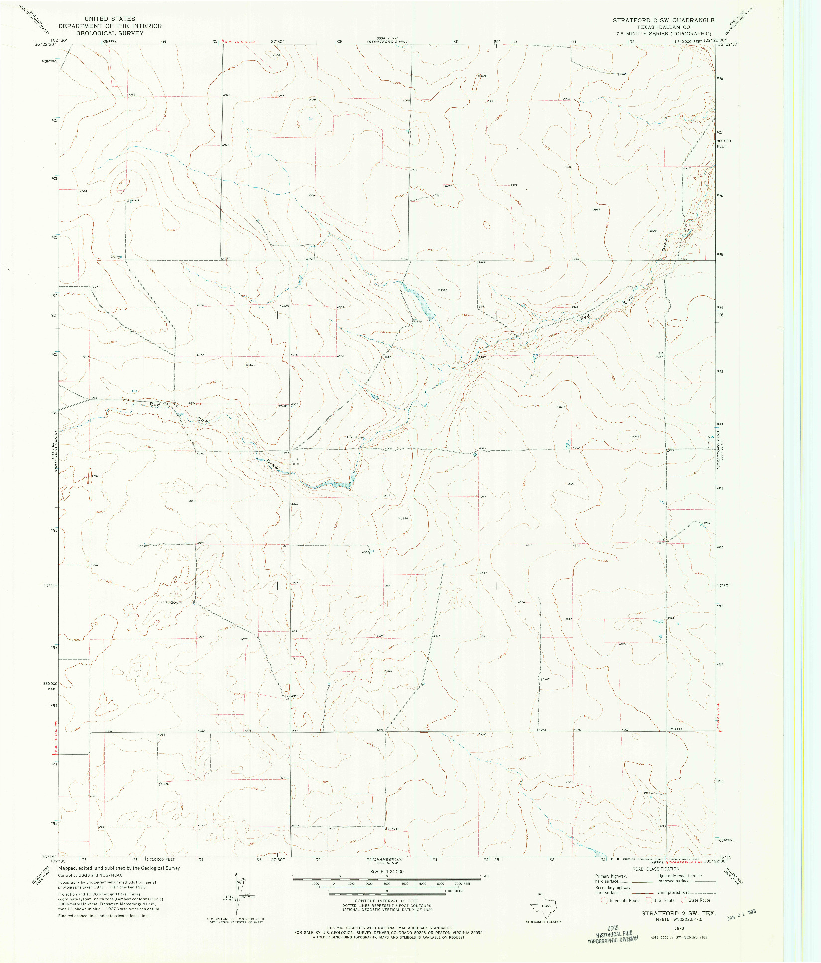 USGS 1:24000-SCALE QUADRANGLE FOR STRATFORD 2 SW, TX 1973