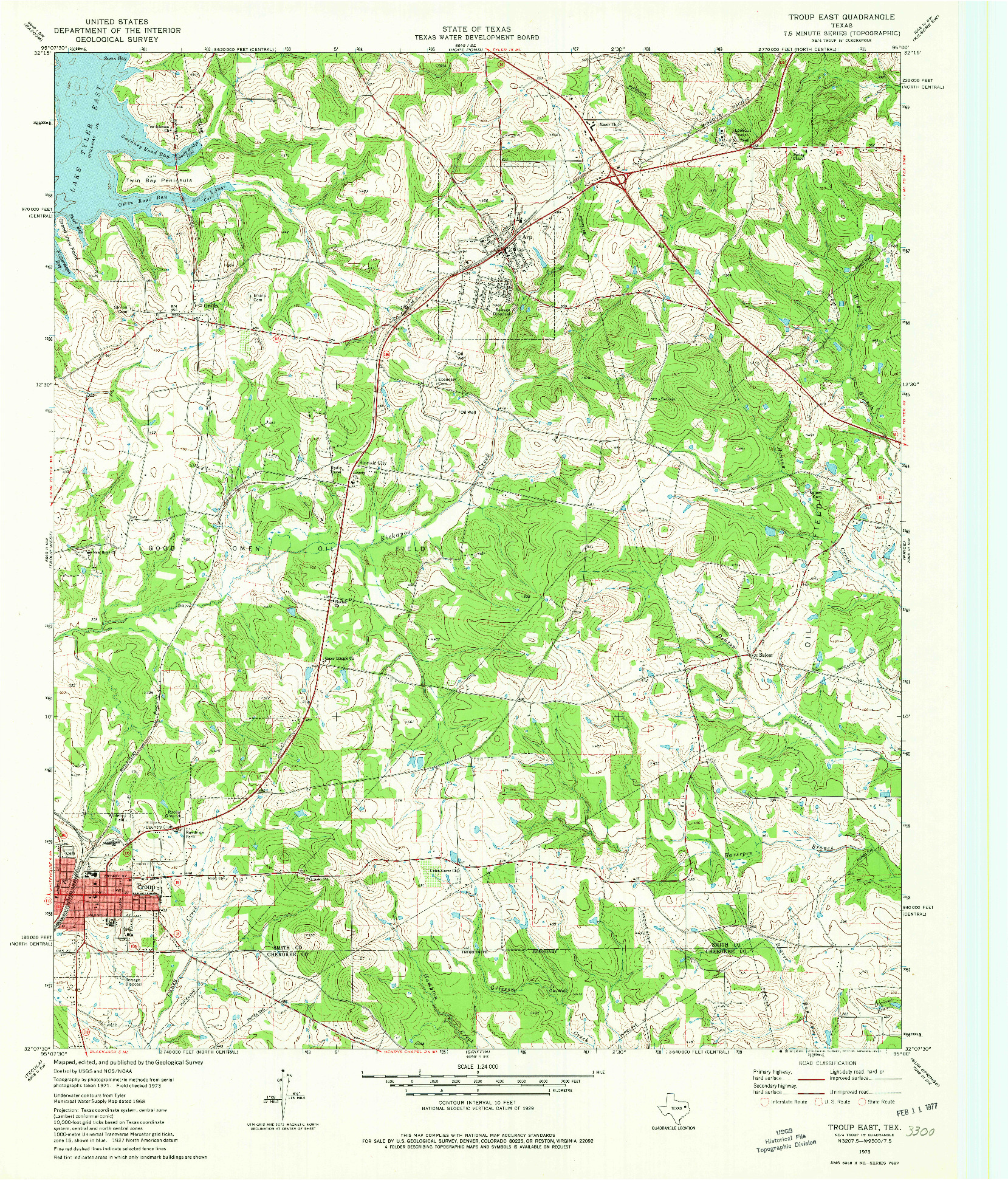 USGS 1:24000-SCALE QUADRANGLE FOR TROUP EAST, TX 1973