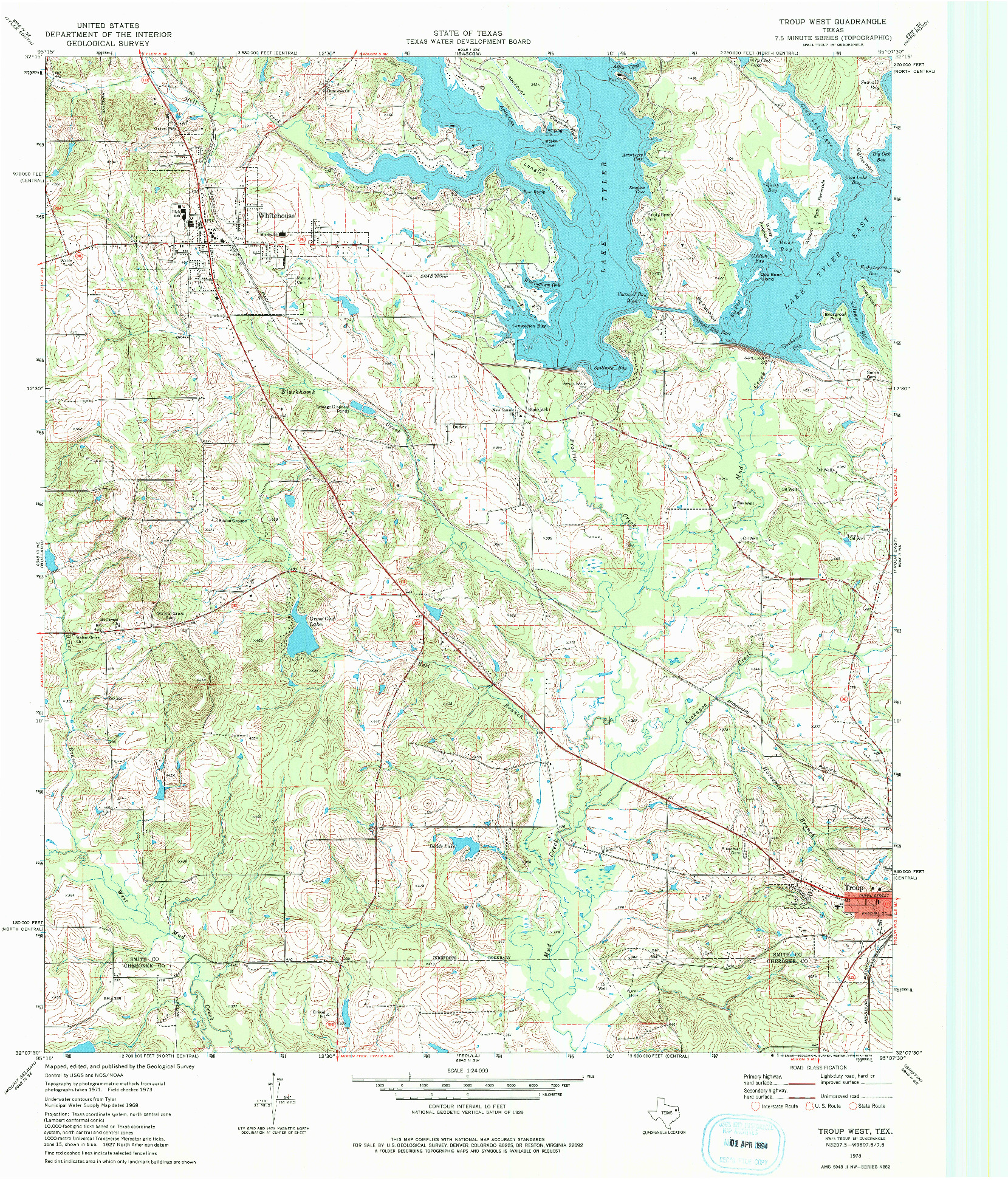 USGS 1:24000-SCALE QUADRANGLE FOR TROUP WEST, TX 1973