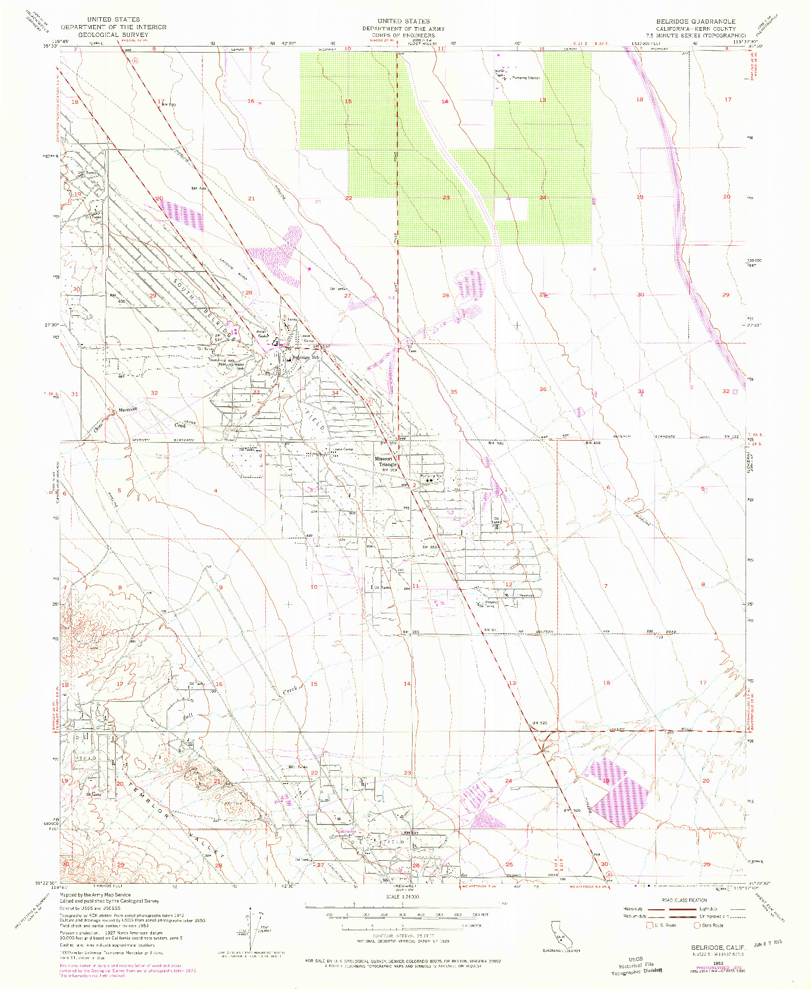 USGS 1:24000-SCALE QUADRANGLE FOR BELRIDGE, CA 1953