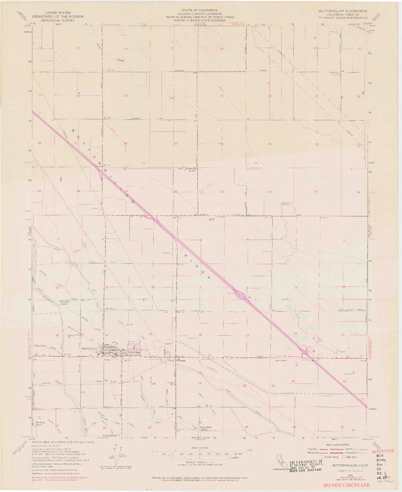 USGS 1:24000-SCALE QUADRANGLE FOR BUTTONWILLOW, CA 1954