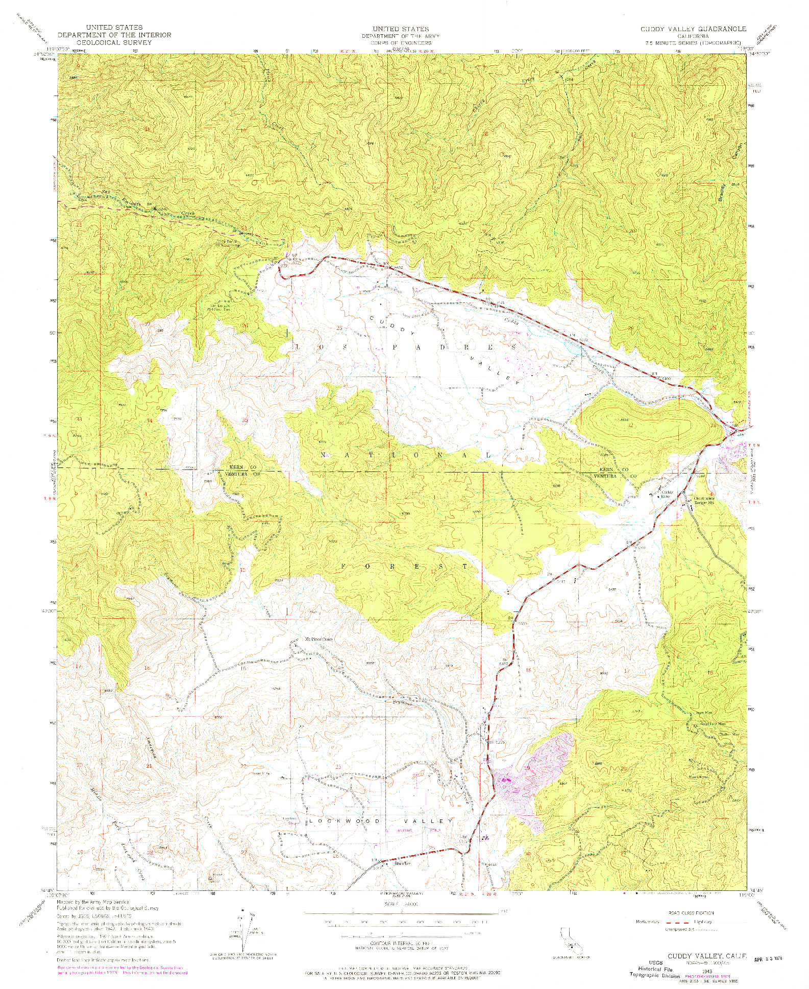 USGS 1:24000-SCALE QUADRANGLE FOR CUDDY VALLEY, CA 1943