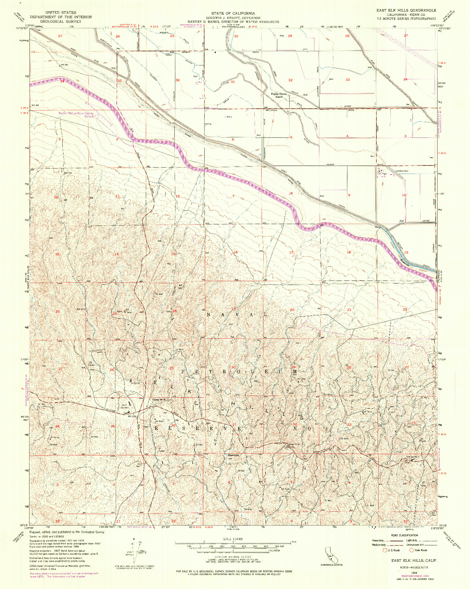 USGS 1:24000-SCALE QUADRANGLE FOR EAST ELK HILLS, CA 1954