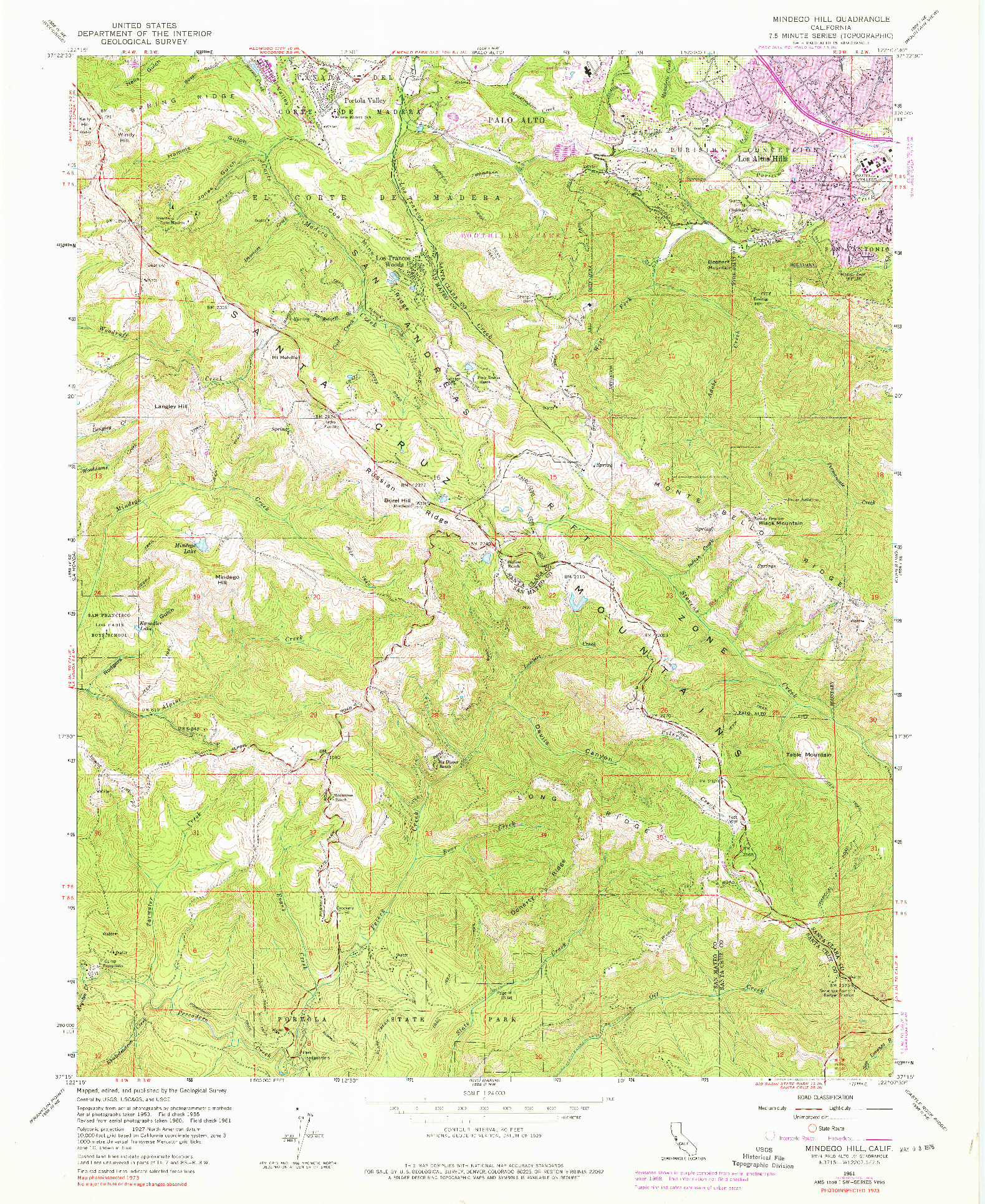 USGS 1:24000-SCALE QUADRANGLE FOR MINDEGO HILL, CA 1961