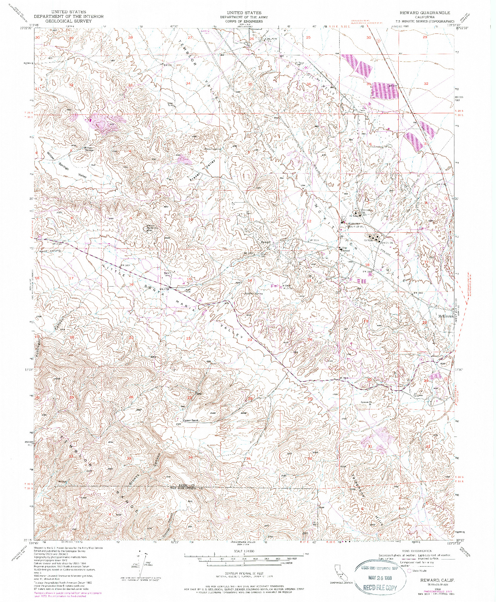 USGS 1:24000-SCALE QUADRANGLE FOR REWARD, CA 1950