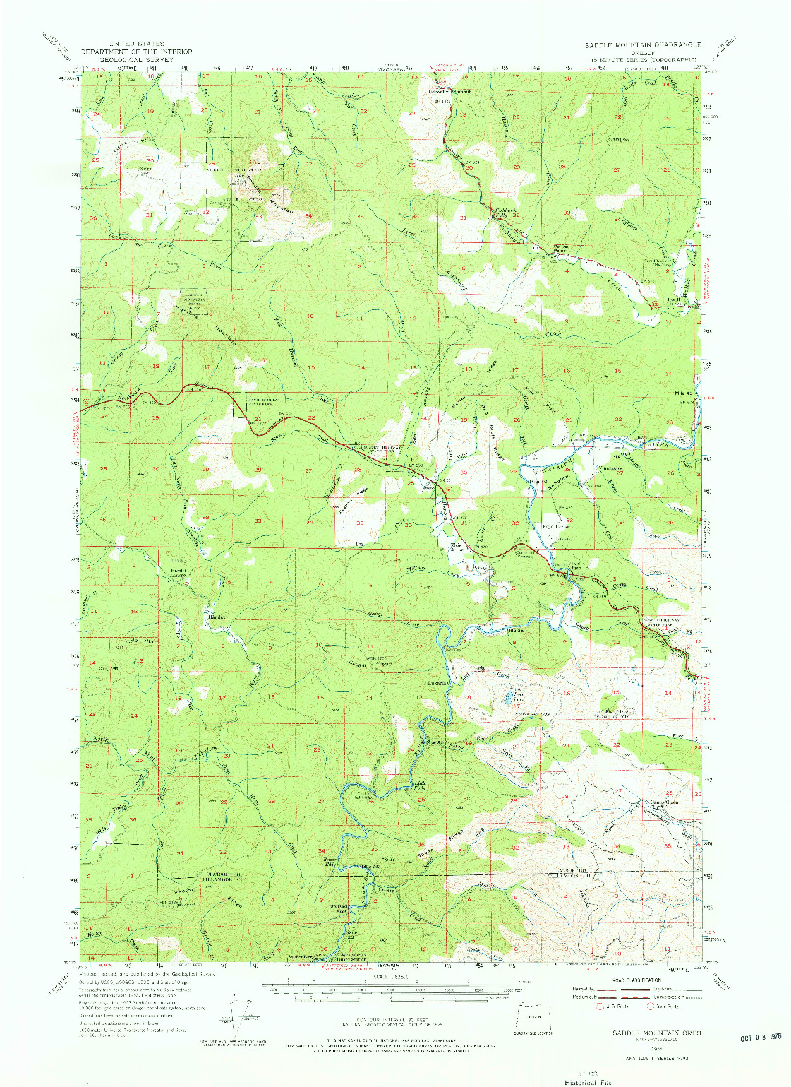 USGS 1:62500-SCALE QUADRANGLE FOR SADDLE MOUNTAIN, OR 1955