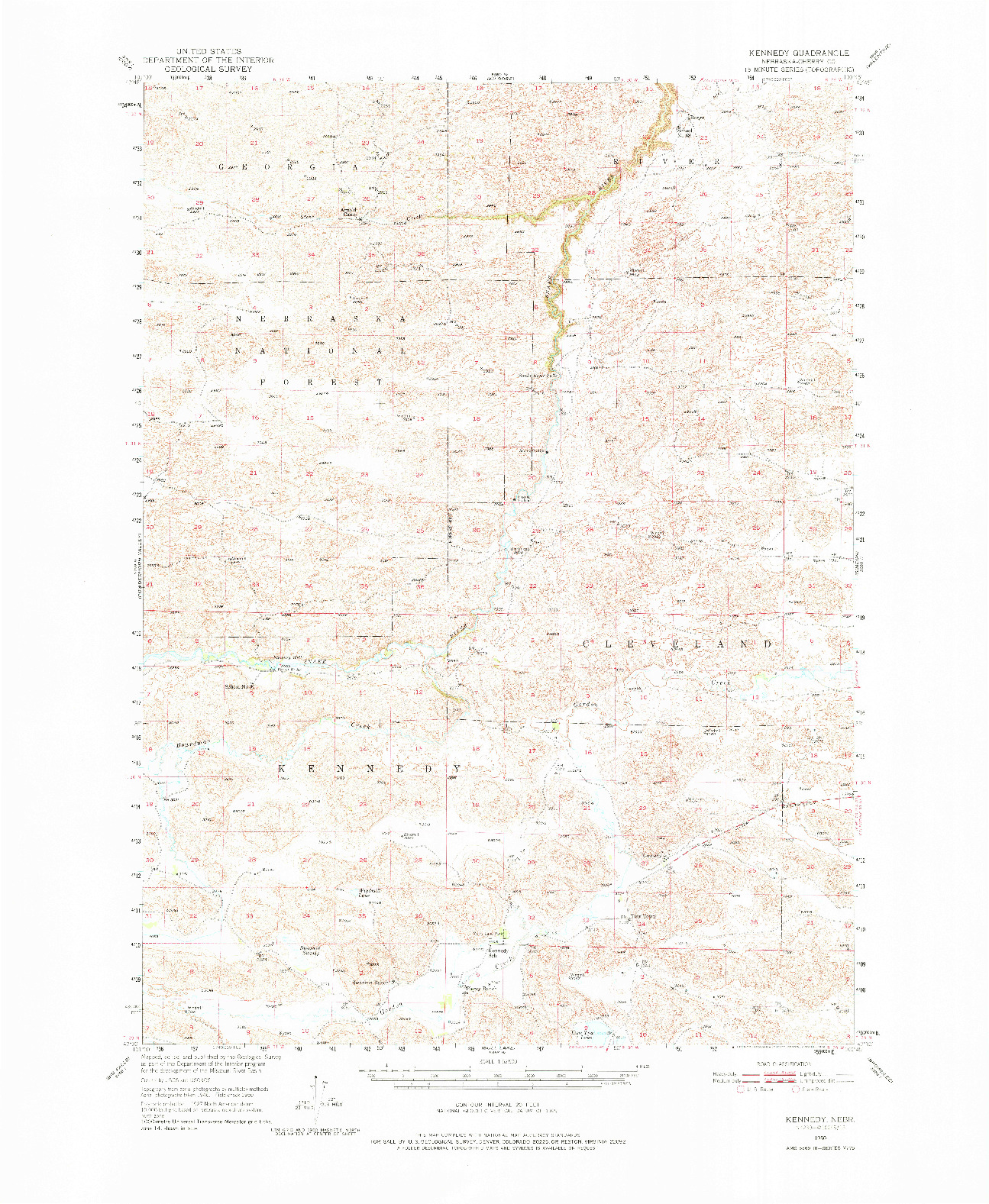 USGS 1:62500-SCALE QUADRANGLE FOR KENNEDY, NE 1950