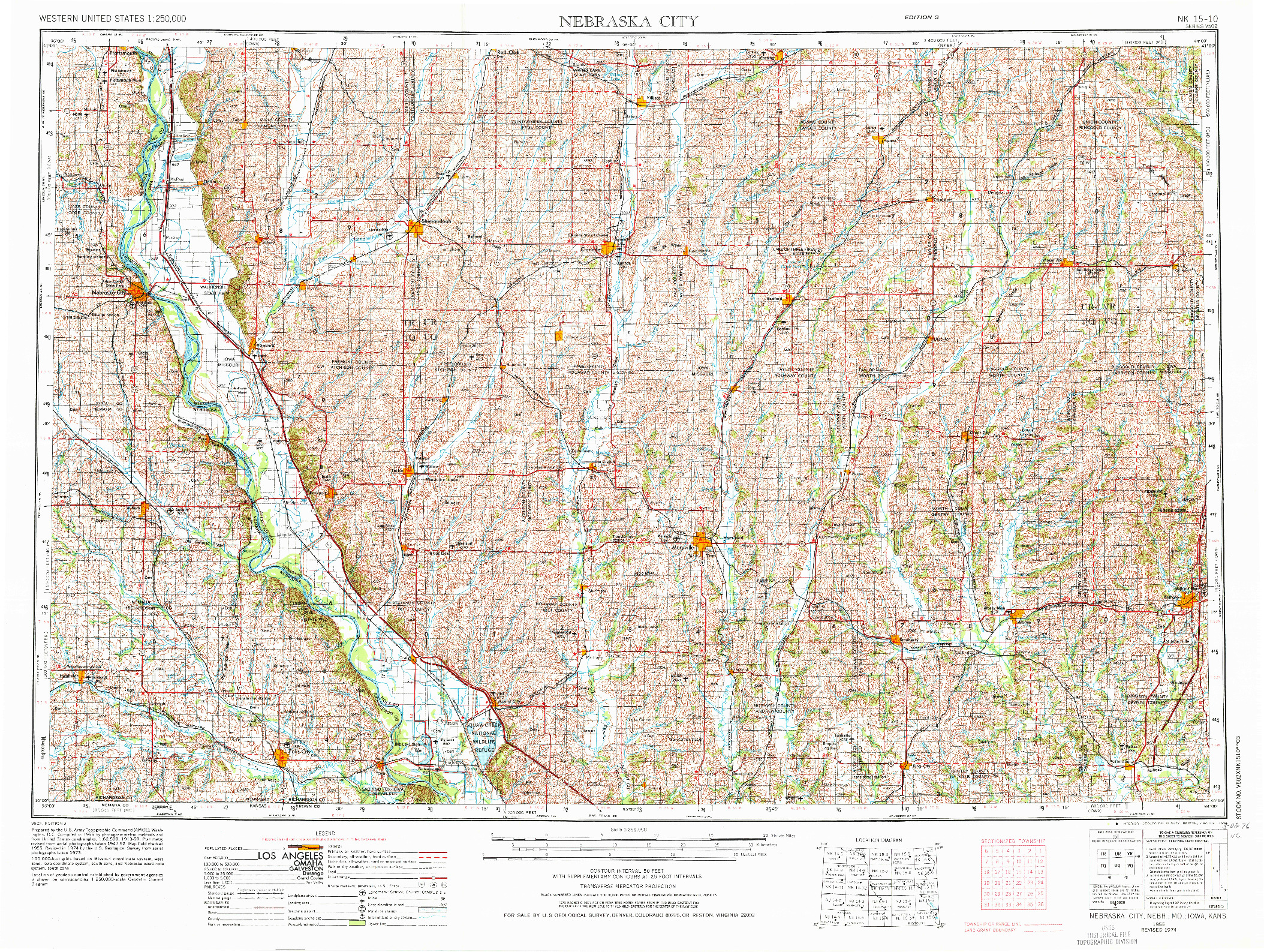 USGS 1:250000-SCALE QUADRANGLE FOR NEBRASKA CITY, NE 1955